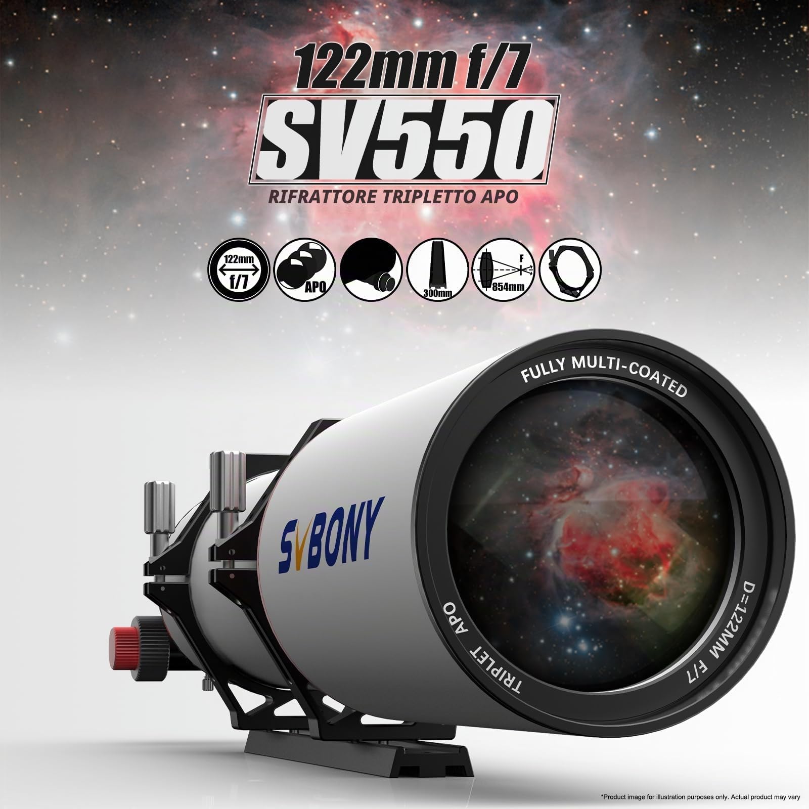 SVBONY Telescopio SV550 APO per adulti ad alta potenza, 122 mm, F7, rifrattore apocromatico, telescopio rifrattore apocromatico con 300 mm versatile a coda di rondine e borsa, per astrofotografia e