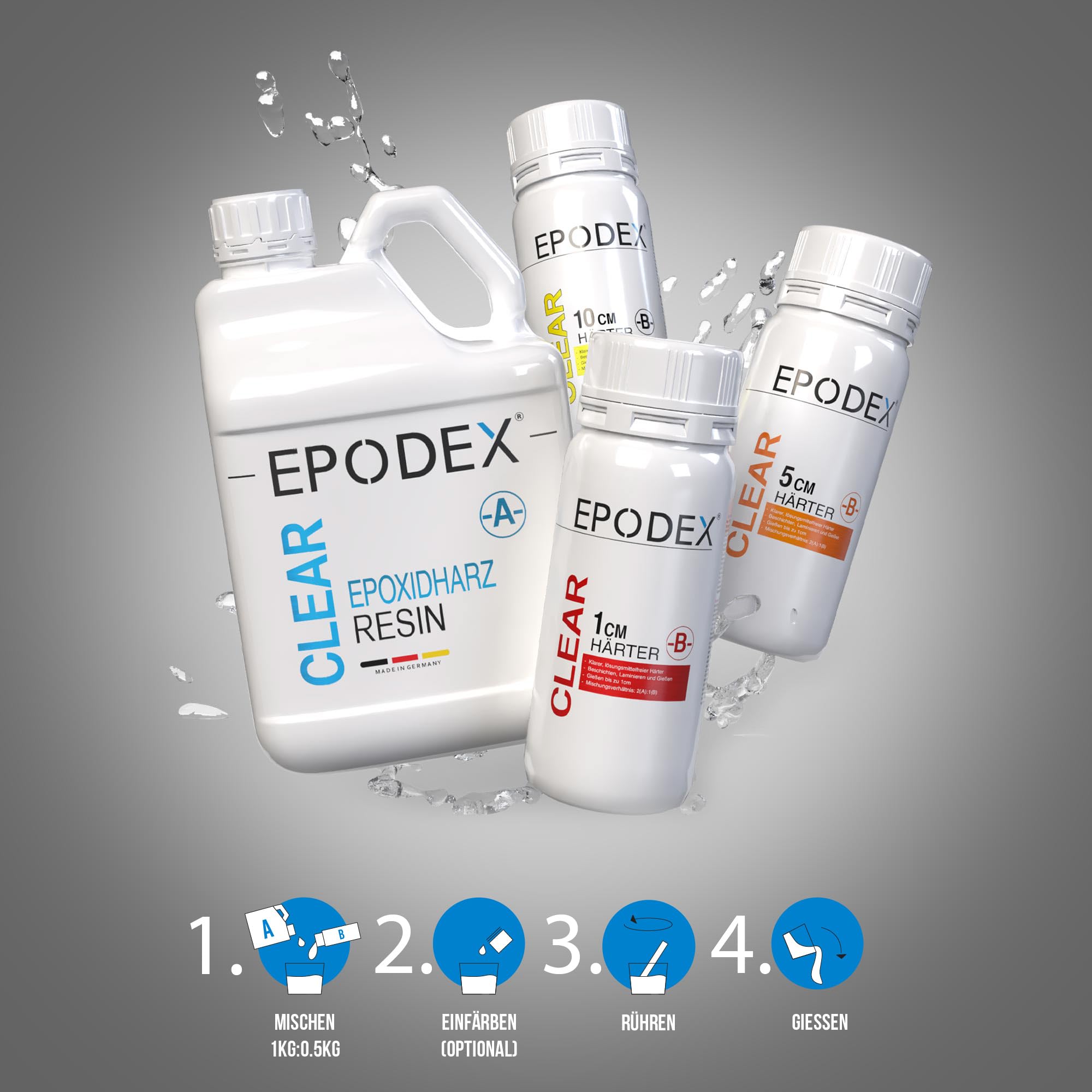 EPODEX Epoxidharz Set der ECO Serie für Gießhöhen bis 10cm - 7,5kg | Harz Gießen Set, Beschichtungen, Kunst, Vergüsse, River-Tische, Lampen, Schmuck, klares Epoxy Resin Set