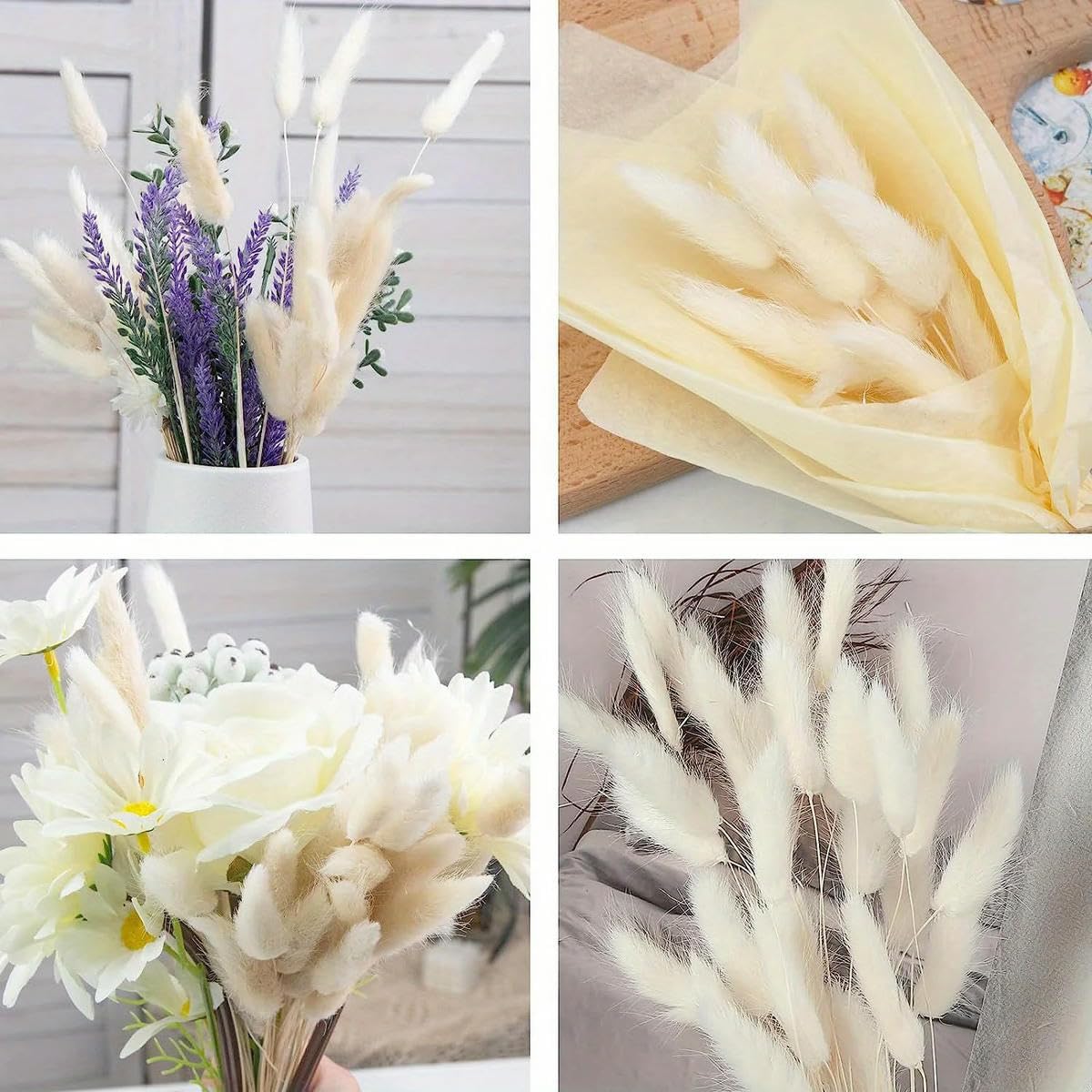 100pcs Queues de Lapin Bouquet de Fleurs Séchées en Herbe Boho Décoration d'Intérieur Naturel Lagurus Ovatus Floral Décoration de Mariage-Orange-100PCS