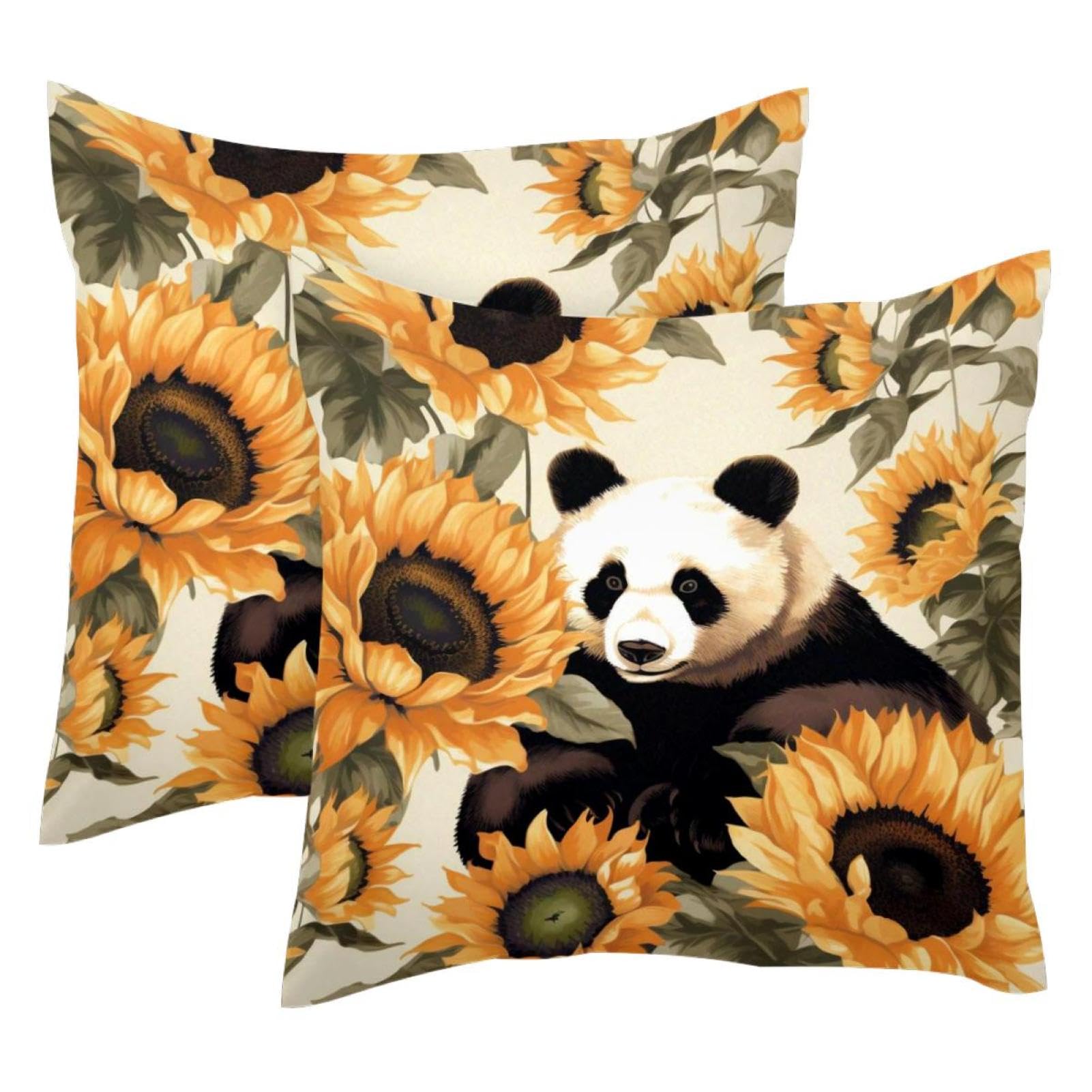 Housse de coussin de décoration en velours imprimé panda et fleurs de tournesol