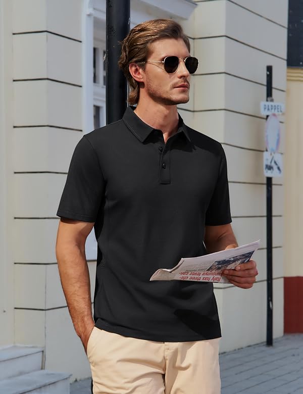 Cotrasen Polo Shirts for Men Cotton Pique 3 Buttons Golf Shirts, Black XL by Cotrasen - Used condition - Image 3