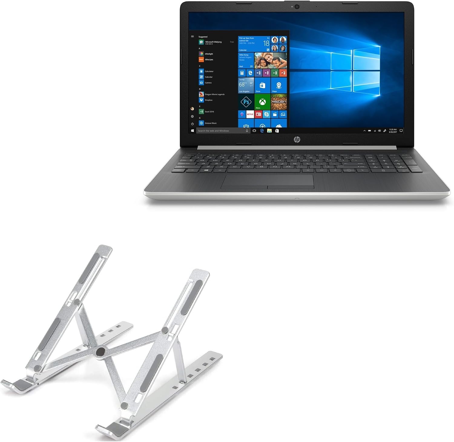 BoxWave Stand and Mount Compatible with HP Notebook (15-DA0032WM) (15.6 in) - Compact QuickSwitch Stand, Portable Multi Angle Viewing Foldable Riser - Metallic Silver