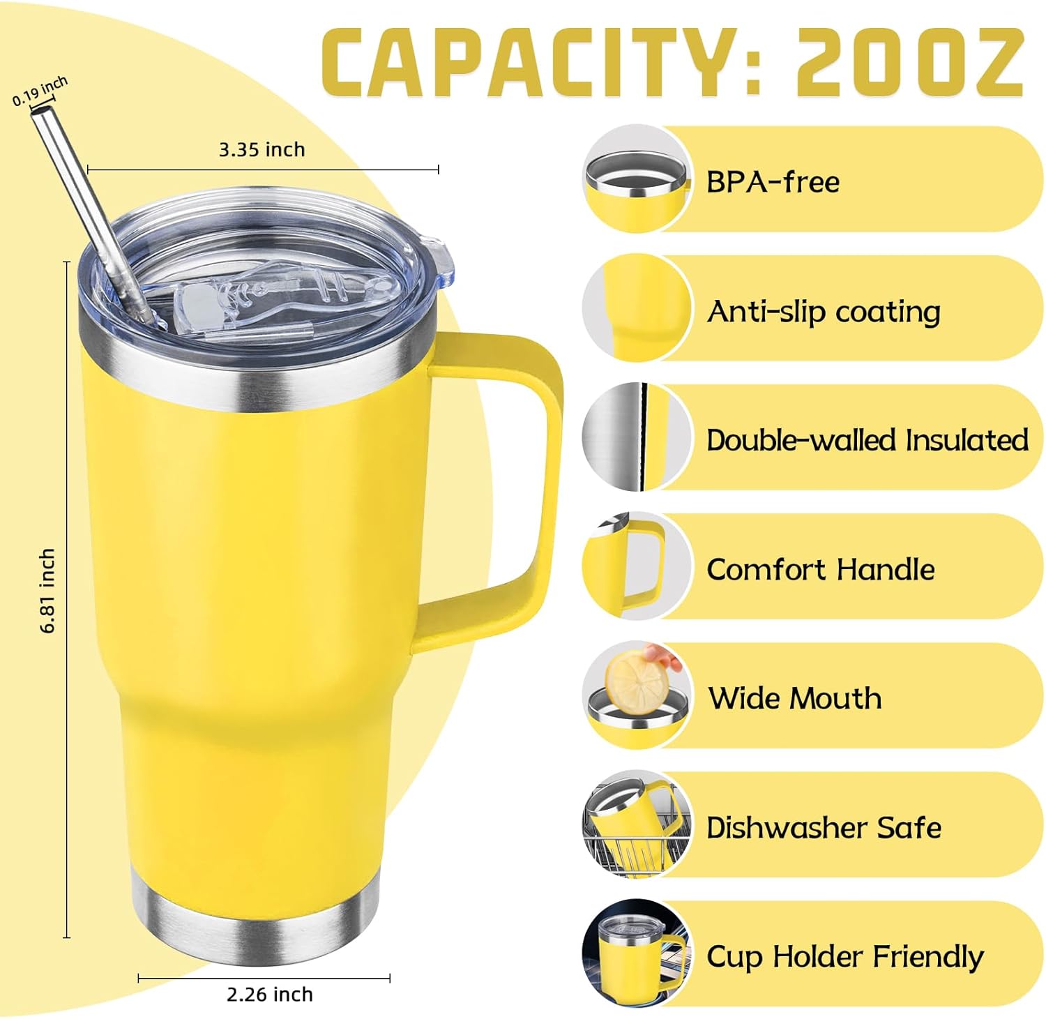 20 oz Tumbler with Handle Stainless Steel Insulated Coffee Mug Tumbler with Lid and Straw Double Wall Vacuum Insulated Coffee Mug Leak Proof Travel Mug Tumbler for Hot and Cold Drink (Mix Color-1) - Image 2