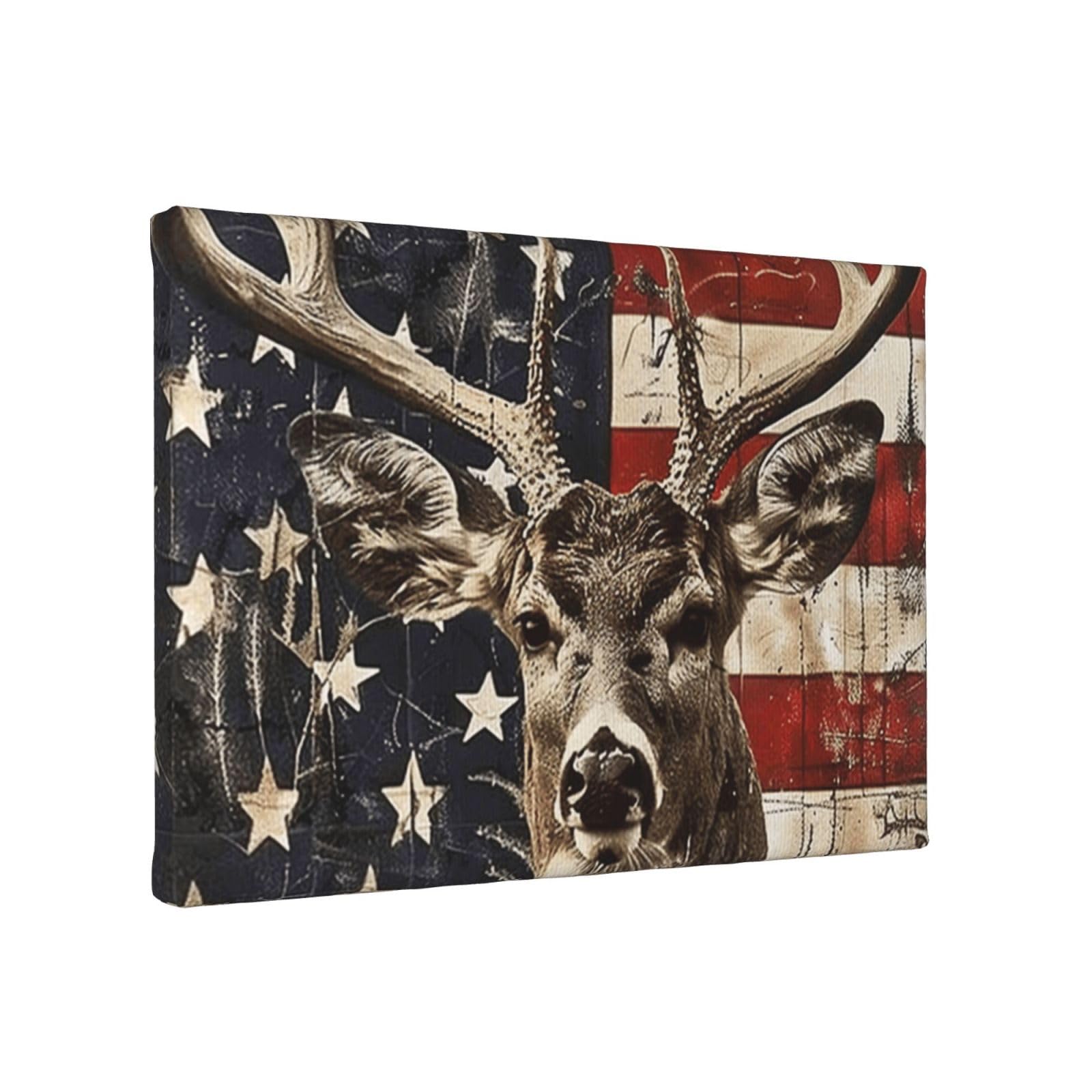YKLJG Striped Flag and Deer Printed Wall Art Canvas Painting 30x20 CM Wooden Framed Picture Painting Artwork Prints for Bedroom Kitchen Home Office Decor