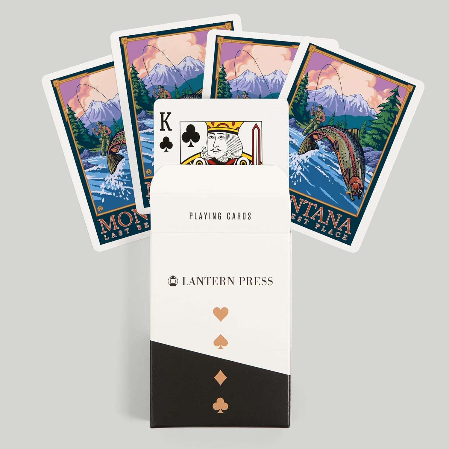 Lantern Press Montana, Last Best Place, Angler Fly Fishing Scene (Leaping Trout), 52 Playing Cards for Adults, Poker Size Card Deck