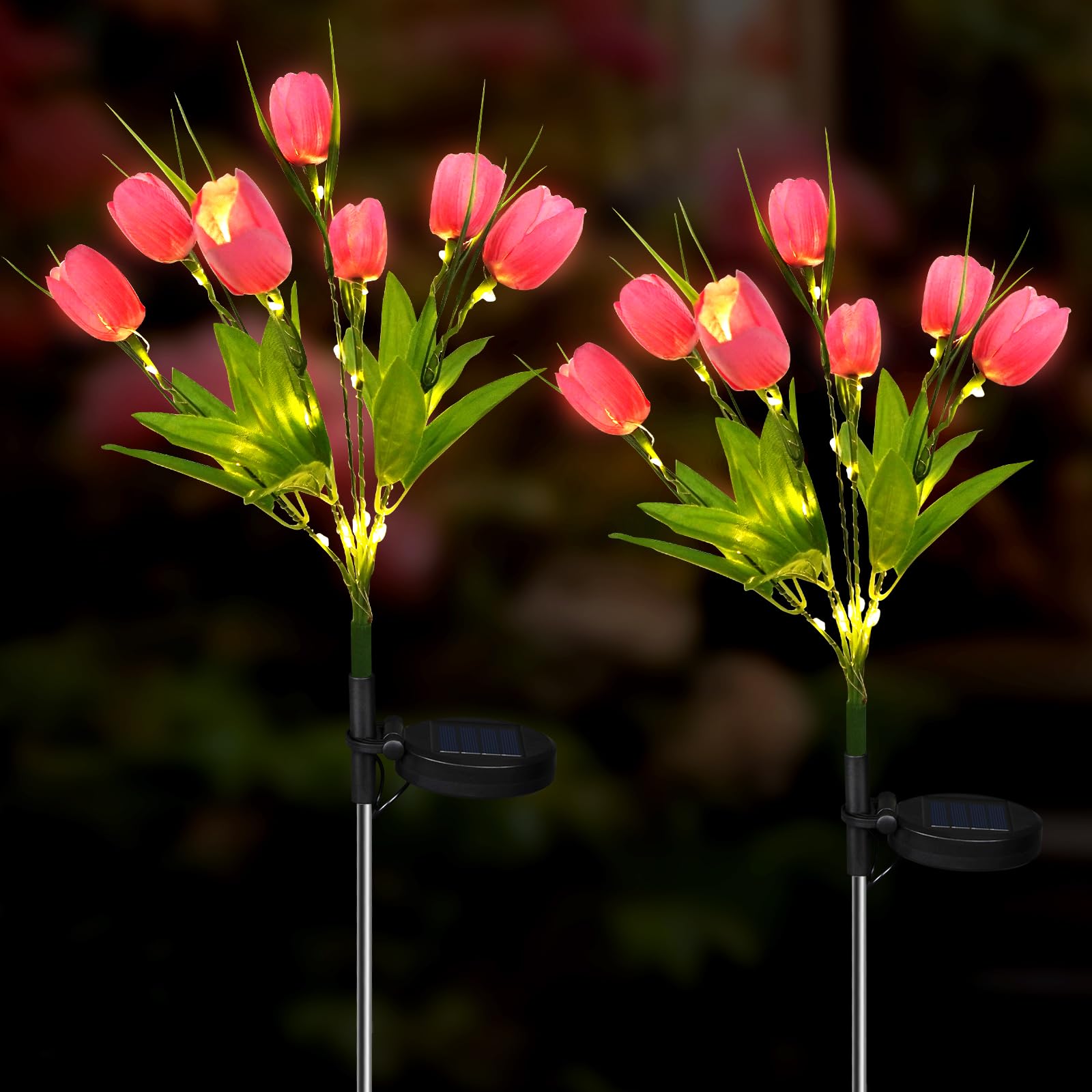 Aolyty Pink 2 Pcs Led Solar Garden Lights, Decorative Waterproof Tulip Stake Light, Outdoor Artificial Ornaments For Grave Patio Pathway (Pink)