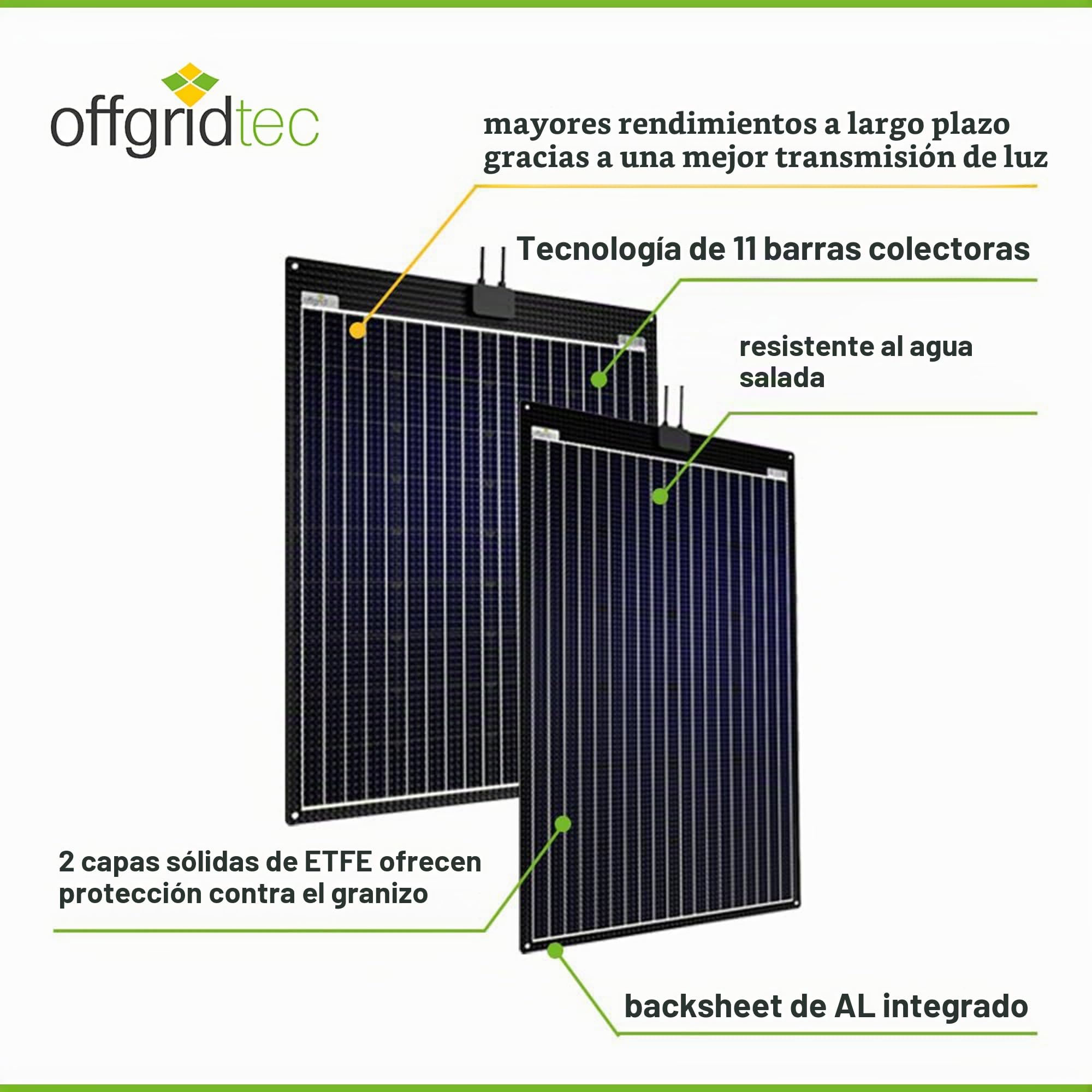 Offgridtec ETFE-AL - Panel solar semiflexible de 100 W, 23 V, V2