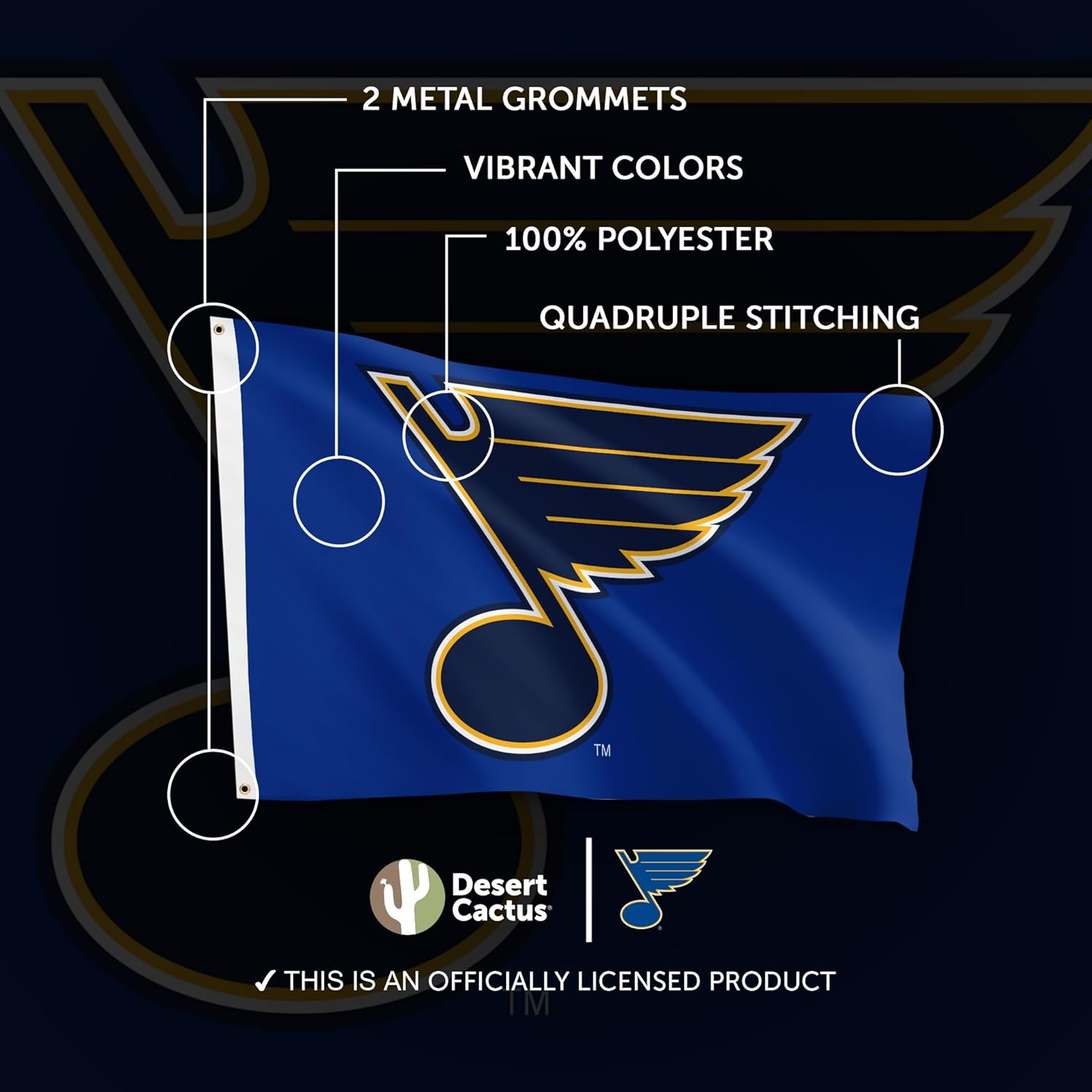 Desert Cactus St. Louis Blues Flag NHL 100% Polyester Indoor Outdoor 3x5 feet National Hockey League Team Flags (Design #1) - Image 4