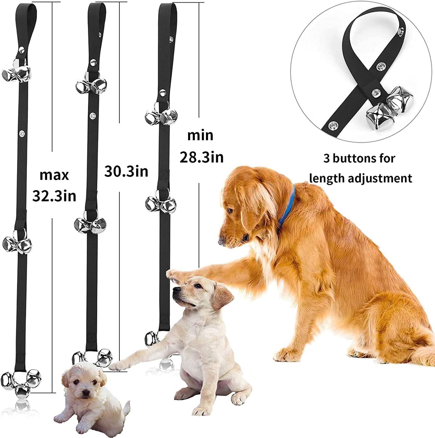 yuntop Upgraded Dog Bell for Door Potty Training Puppy Bells for Door Knob Go Outside-Dog Bells for Puppies Dogs Doggy Doggie Pooch Pet Cat for Dog Lovers-Premium Quality-3 Snaps for Length Adjustment : Pet Supplies