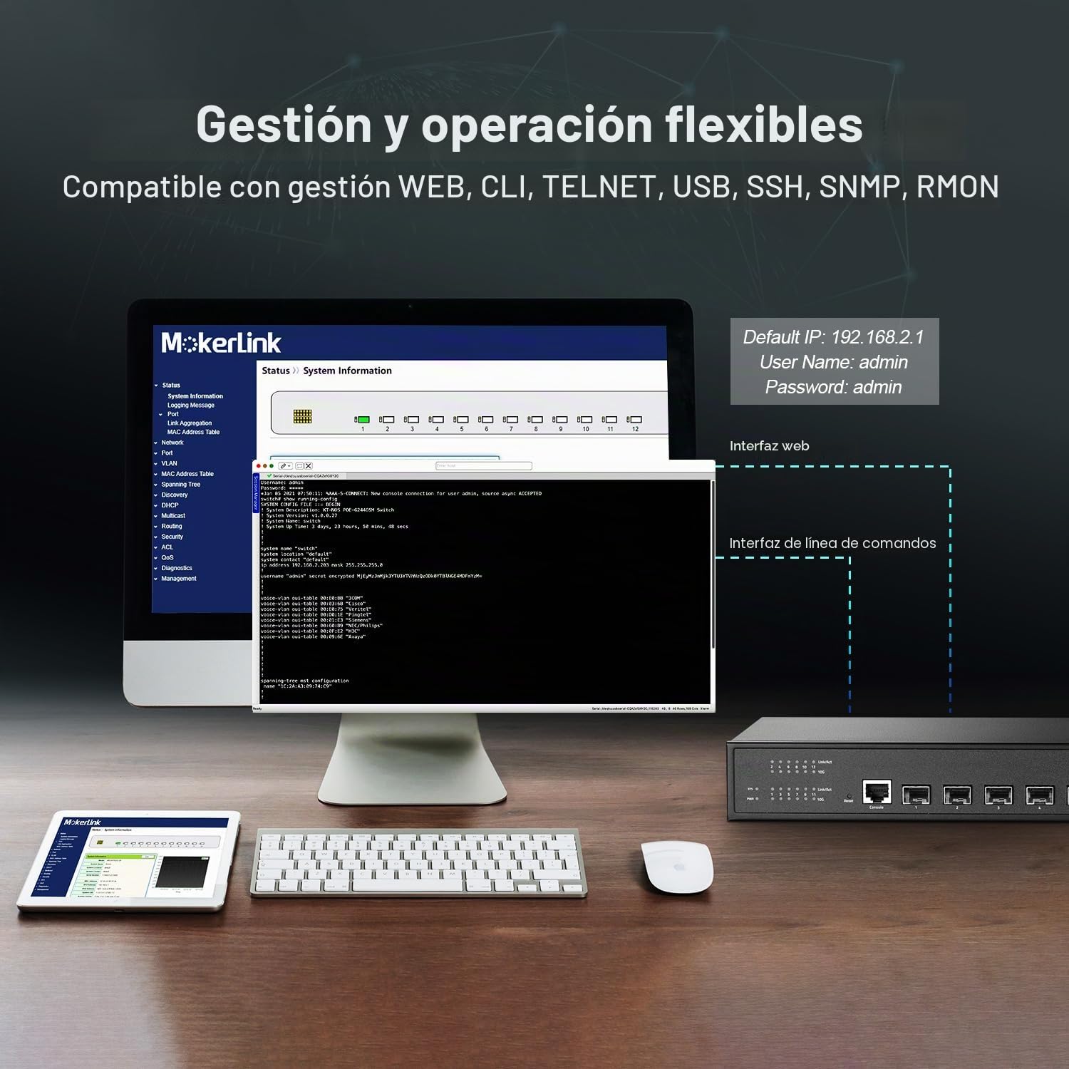 MokerLink Interruptor gestionado SFP+ de 12 Puertos, 10 Gbps, Compatible con 1 G SFP y 10 G SFP+, 240 Gbps de Ancho de Banda L3 conmutador de Fibra gestionada por la Web