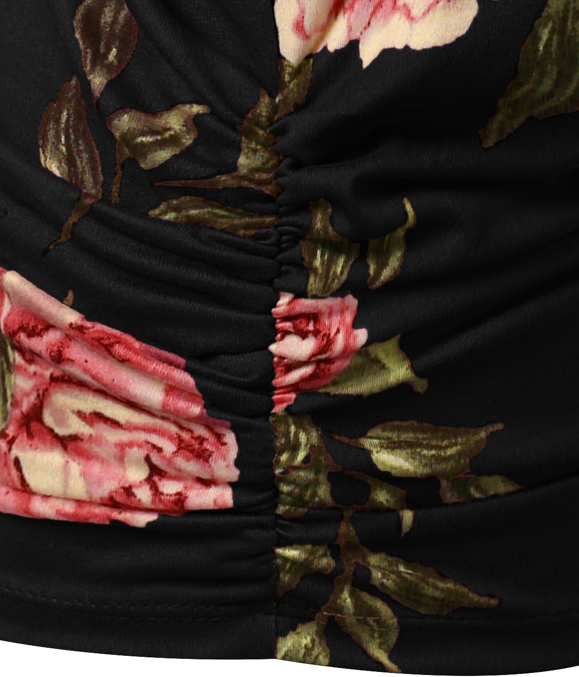 Womens Boat Neck Rose Floral Dolman Top Shirts Black, S