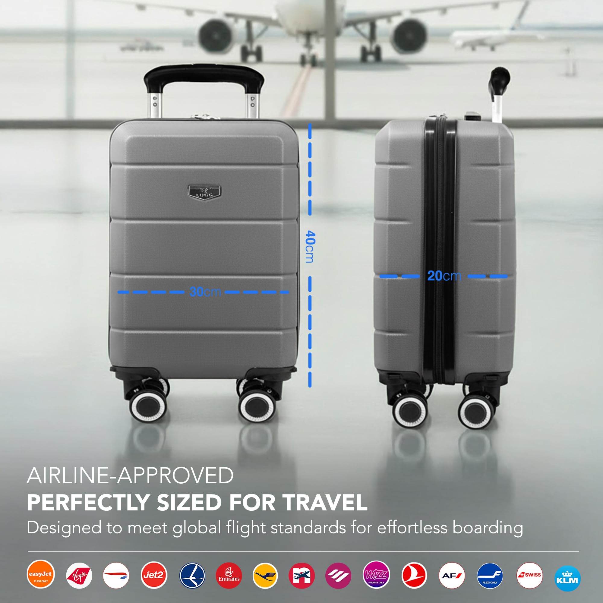 LUGG - Jetset 40cm Suitcase - 40x30x20cm- Ryanair Compatible - Underseat Size - Hard Shell ABS - Spinner & Removable Wheels - Lightweight Travel Luggage- Cream/Brown — view 28