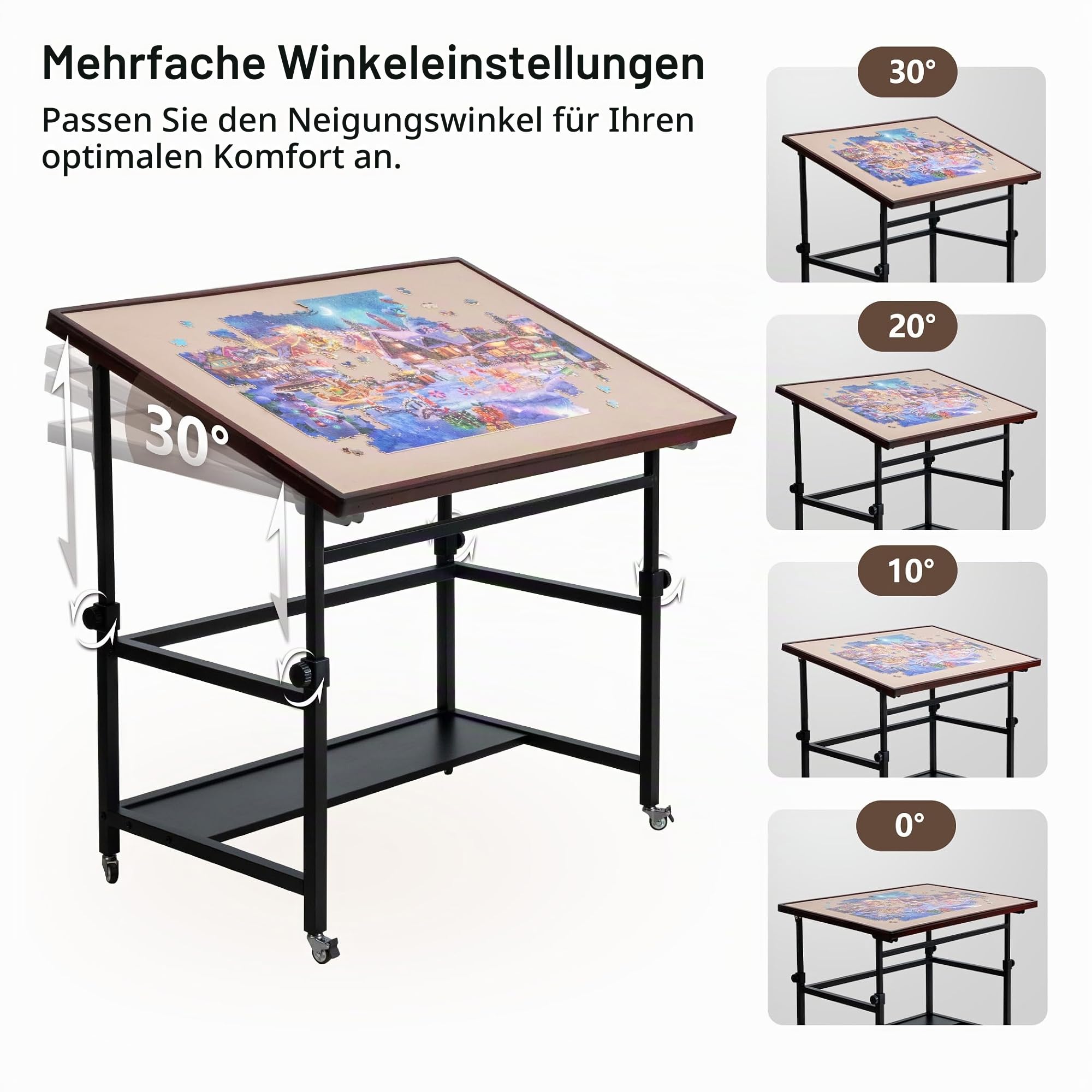Tektalk Lavievert Kipp-Puzzletisch mit 5 bunten Schubladen und Abdeckung, Winkel- und höhenverstellbares Brett mit Ablage, tragbarer Puzzletisch aus Holz mit Beinen für Puzzle mit bis zu 1500 Teilen