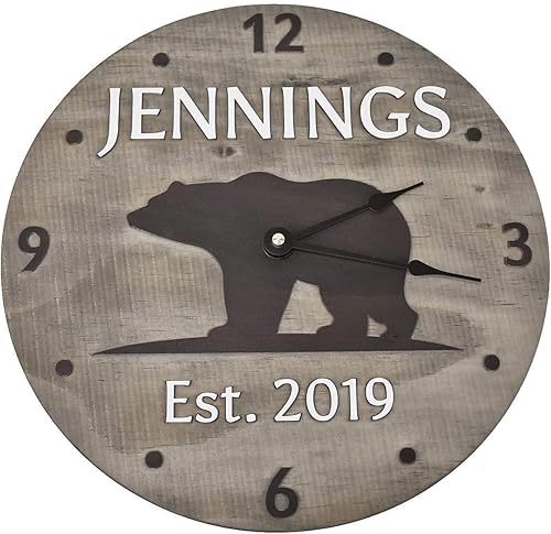 Miniatura 2 de 11 Inch Wooden Bear Clock Personalized with Last Name and Wedding Year - Handmade Anniversary Gift