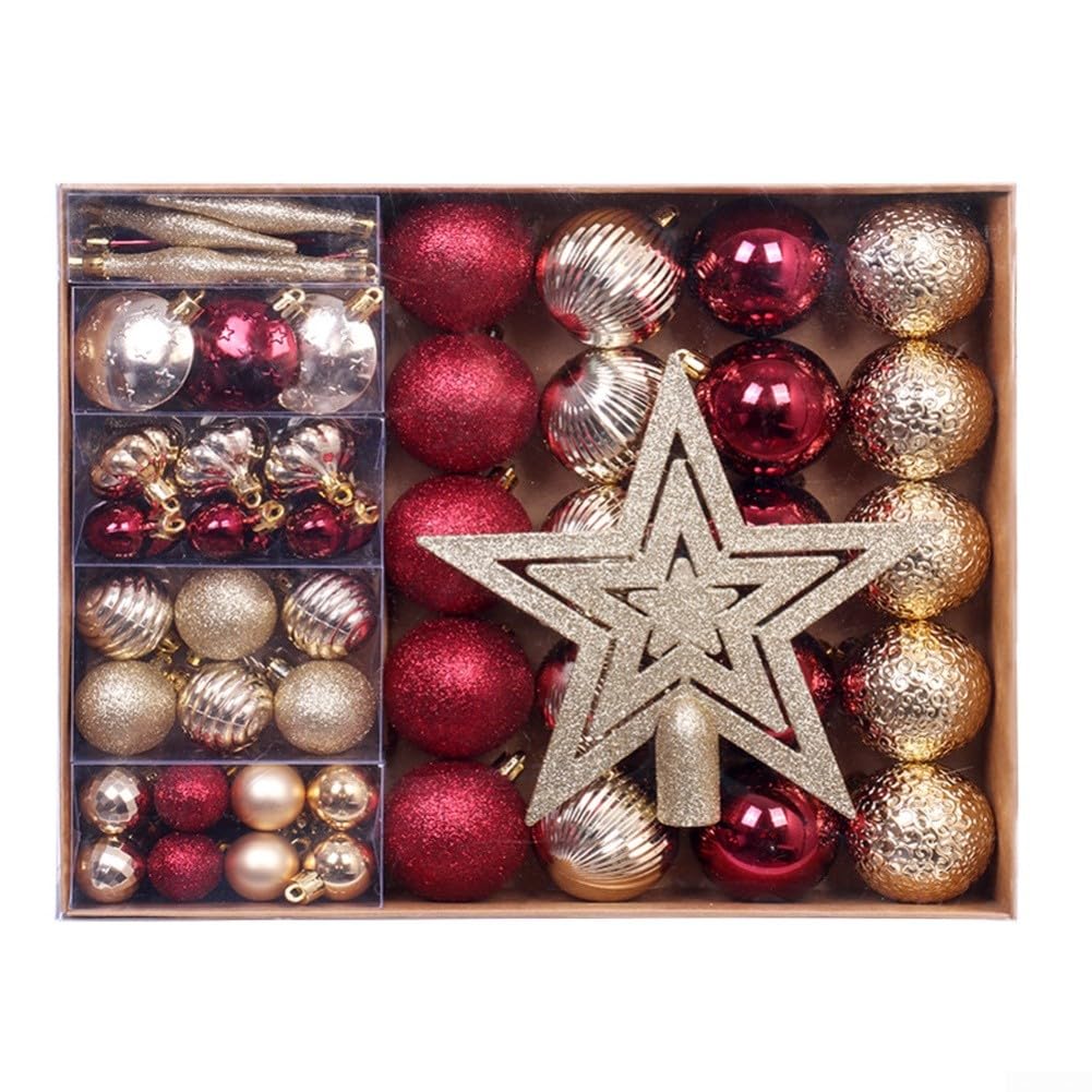 72 Weihnachtskugeln, Weihnachtsbaumkugel-Ornament-Set mit Baumspitzenabdeckung, Weihnachtskugeln für Urlaubsdekoration (B)
