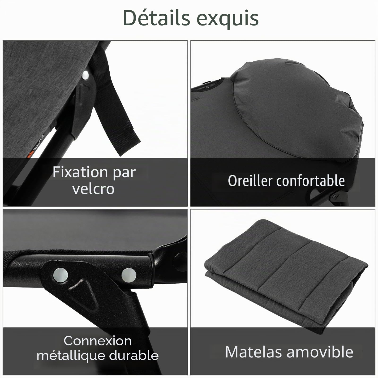 SOARS Chaise longue pliable pour pêche à la carpe - 6 positions réglables - Avec oreiller et matelas - Chaise longue stable à 6 pieds - Charge maximale : 200 kg - 194 x 66 x 29 cm
