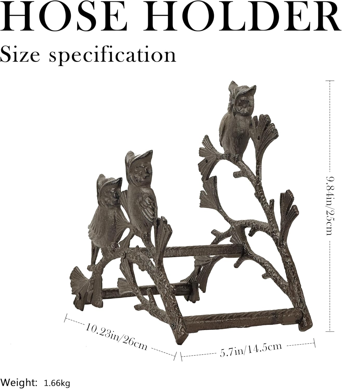 Owl Decorative Hose Holder – Decorative Cast Iron Garden Hose Hanger for Outside Wall, Heavy Duty Vintage Hose Reel for Patio, Yard, or Villa (garden hose holder)