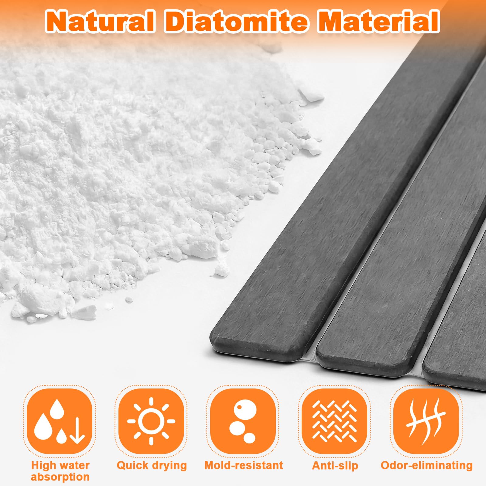 Tapis Égouttoir Vaisselle en Diatomite 60x39cm, Tapis à Séchage Rapide Pierre Pliable pour Comptoir de Cuisine, Accessoires Égouttage Absorbant l'Eau Antidérapants pour Tasses, Bouteilles (Gris Foncé)