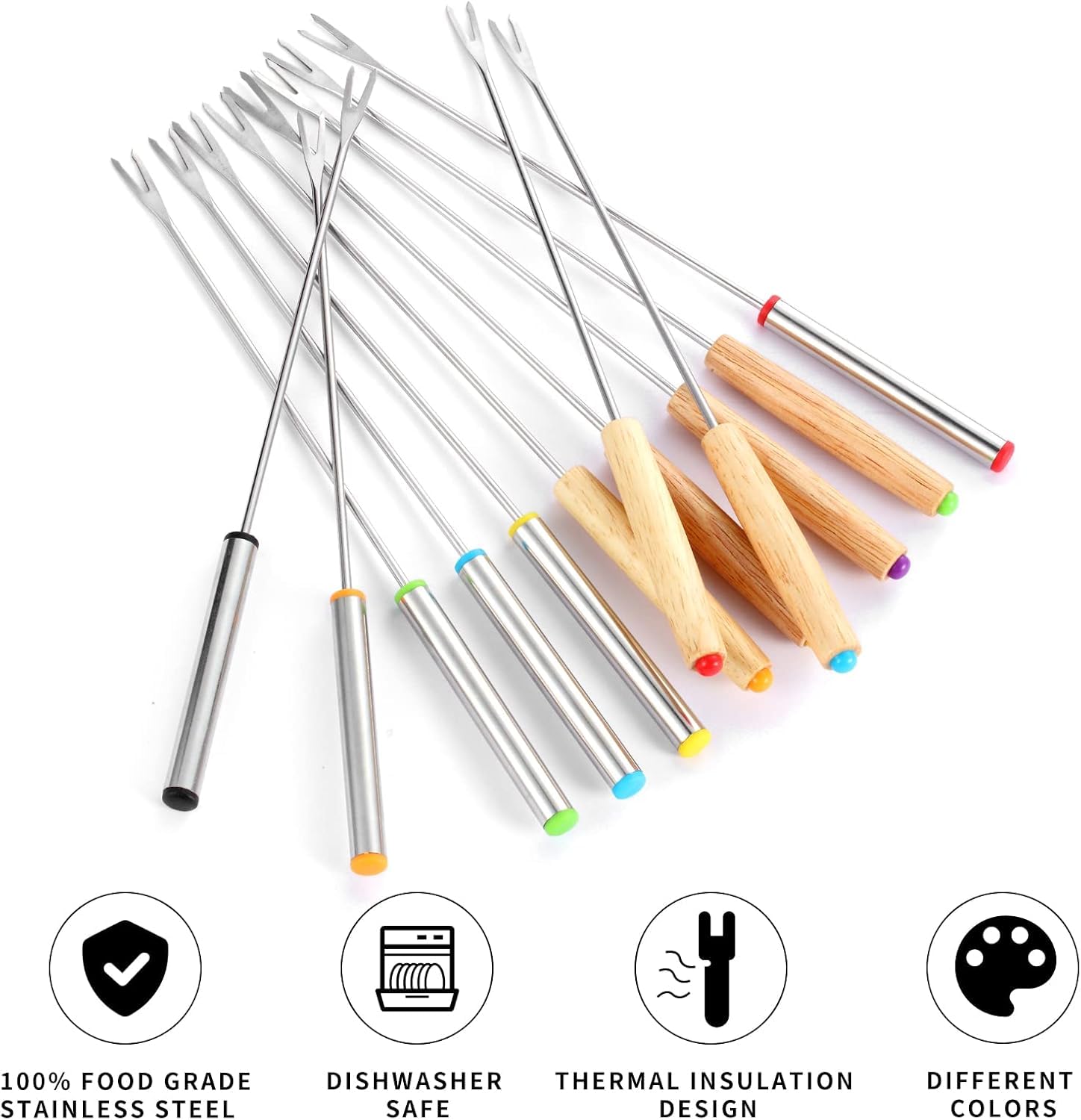24 Pcs 9.6 Stainless Steel Fondue Forks,12 Wood &12 Stainless Steel Handles — Amazon image 4