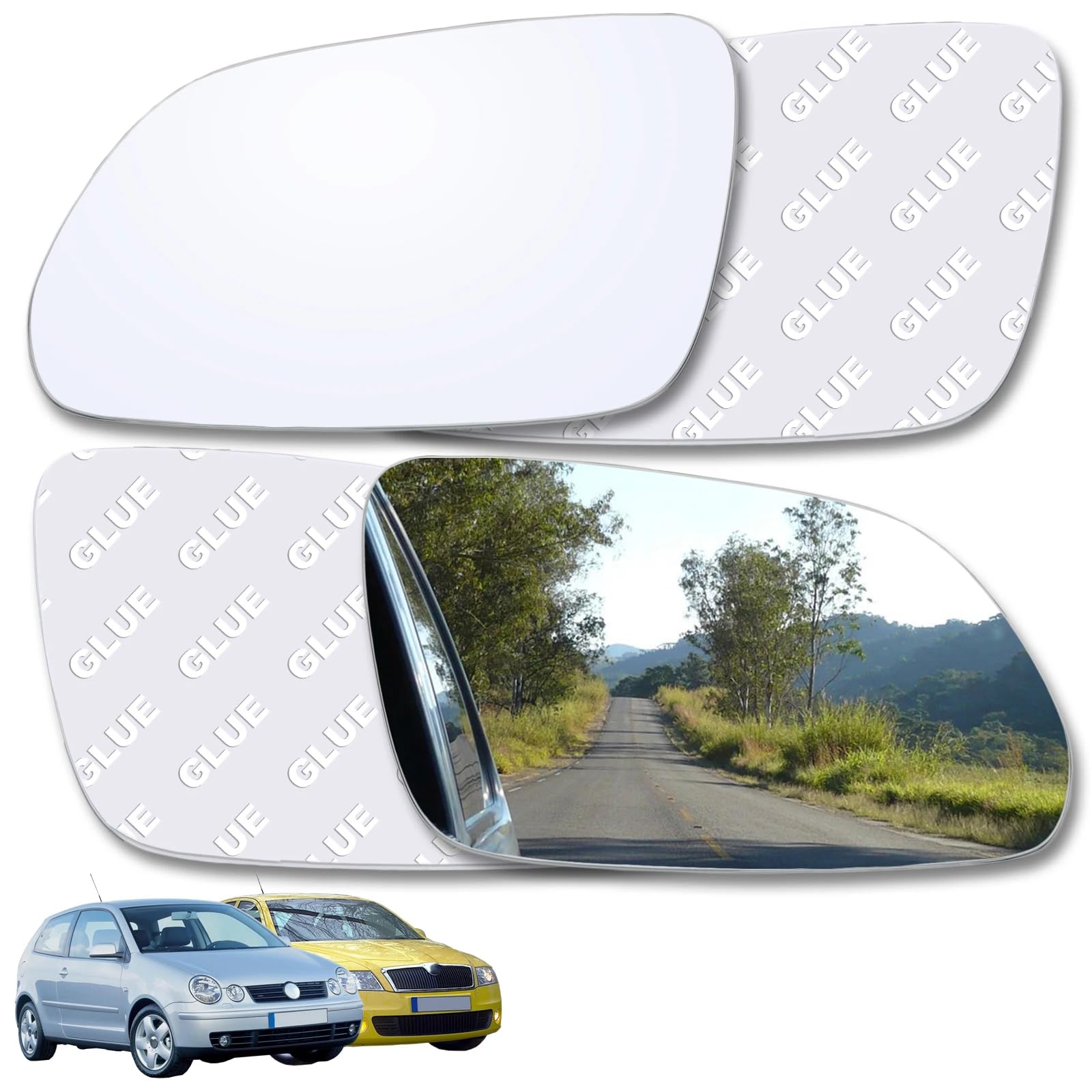 ELNas Cristal Espejo Retrovisor Calefactable para VW Polo Mk4 9N3 Facelift 2005-2009 | Vidrio Lateral Gran Angular | Antivaho y Antideslumbrante | Repuesto Retrovisor,Right
