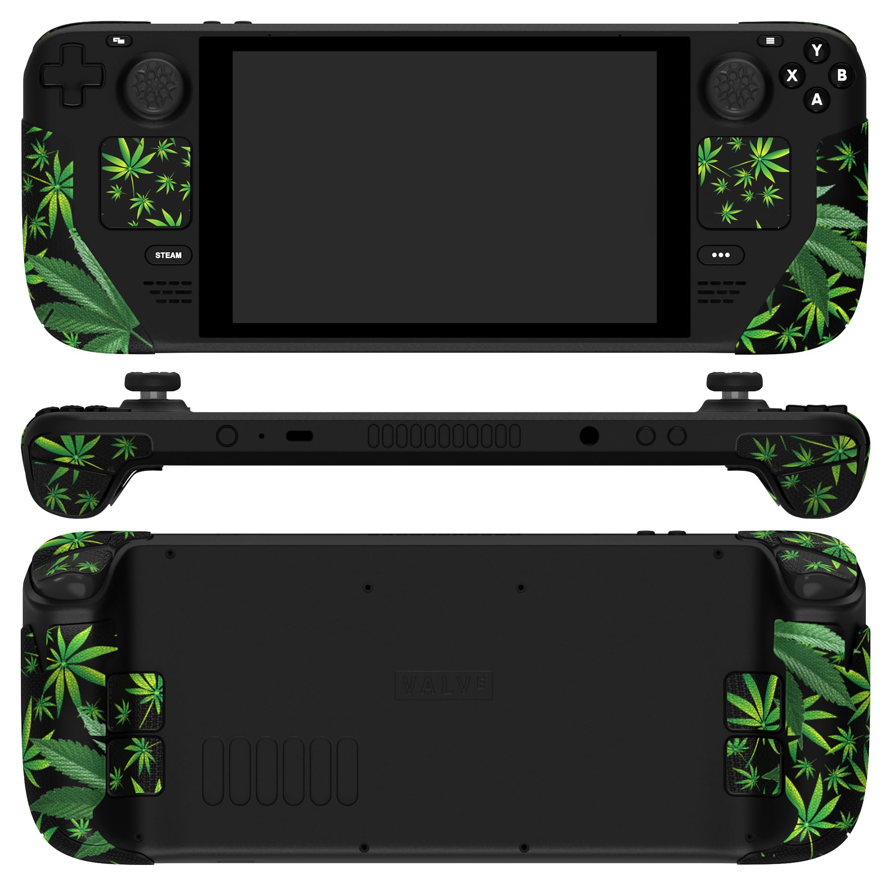 PlayVital Pegatina Dividido Grip para Steam Deck LCD & OLED Calcomanías Adhesivo de Trackpads Gatillos Botones Traseros Stickers con Tapas para el Pulgar Textura de Diamante Hexagonal-Hierbas Verdes