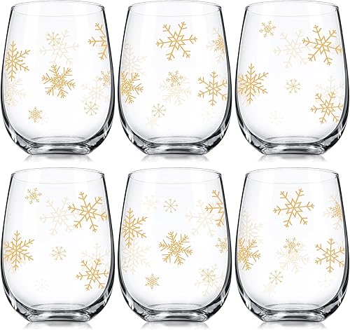 Juego de copas de vino de invierno con copos de nieve, juego de 6 copas sin tallo con diseño de copo de nieve, regalo de cumpleaños de Navidad para
