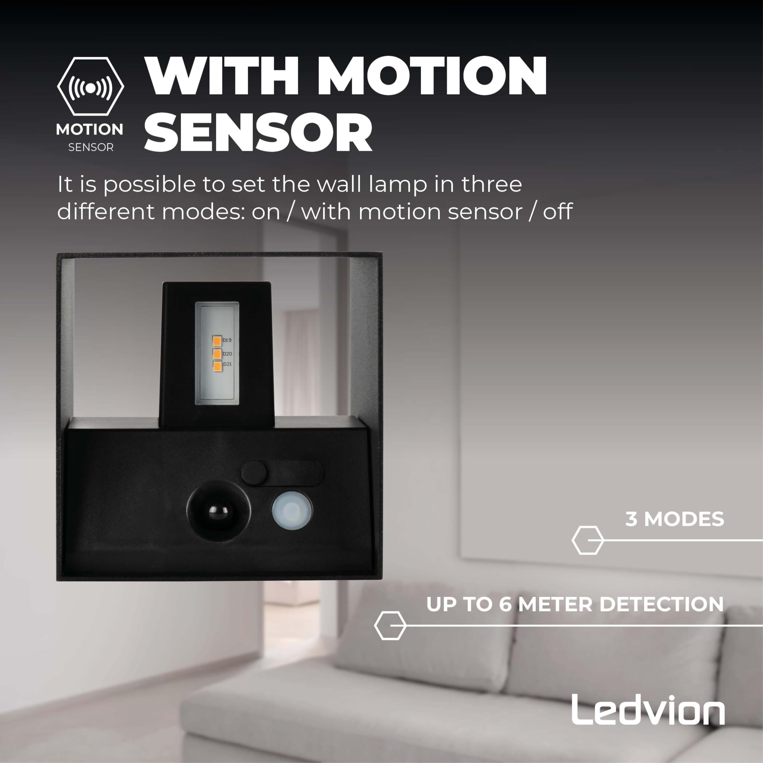 Ledvion - 2x Lampada da Parete LED Ricaricabile USB con Sensore di Movimento, Nera, Senza Fili, Luce Calda 2700K, 170 Lumen, Batteria 4400mAh, IP44, Applique LED da Parete per Interni