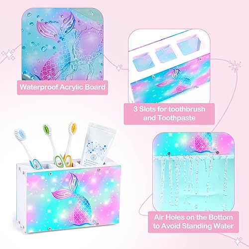 Miniatura 4 de Soporte para cepillos de dientes para niños para baño, organizador de accesorios, 3 ranuras para cepillos de dientes y pasta de dientes, soporte