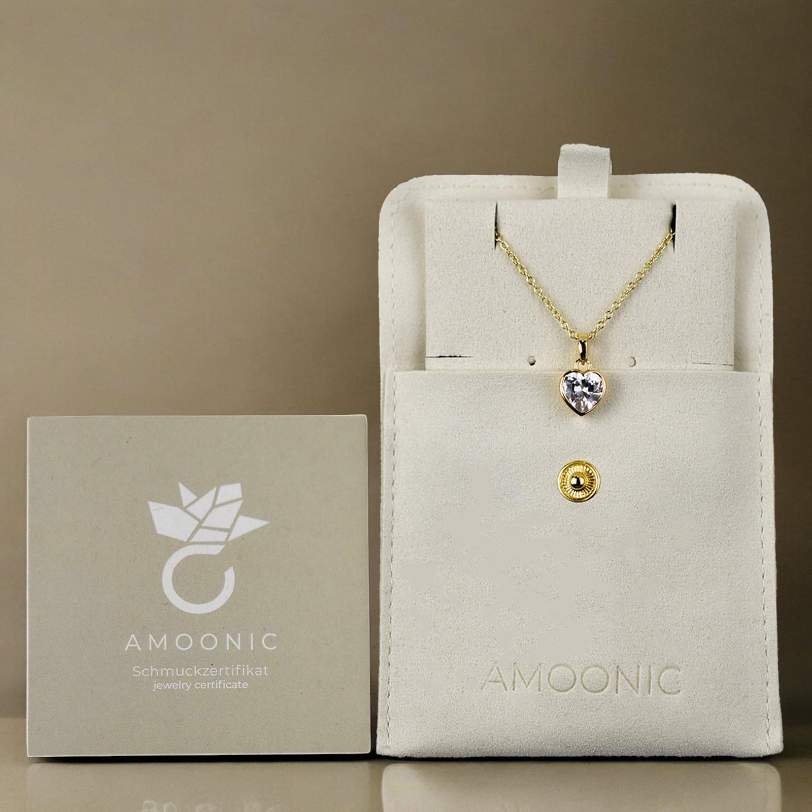 Amoonìc Herzkette Silber 925 / Gold vergoldet I Halskette Damen verstellbar 45-50cm mit Herzanhänger | Kette Damen mit Herz I Echt Silberkette mit Stein Frauen Schmuck Geschenk für Sie Mama Freundin