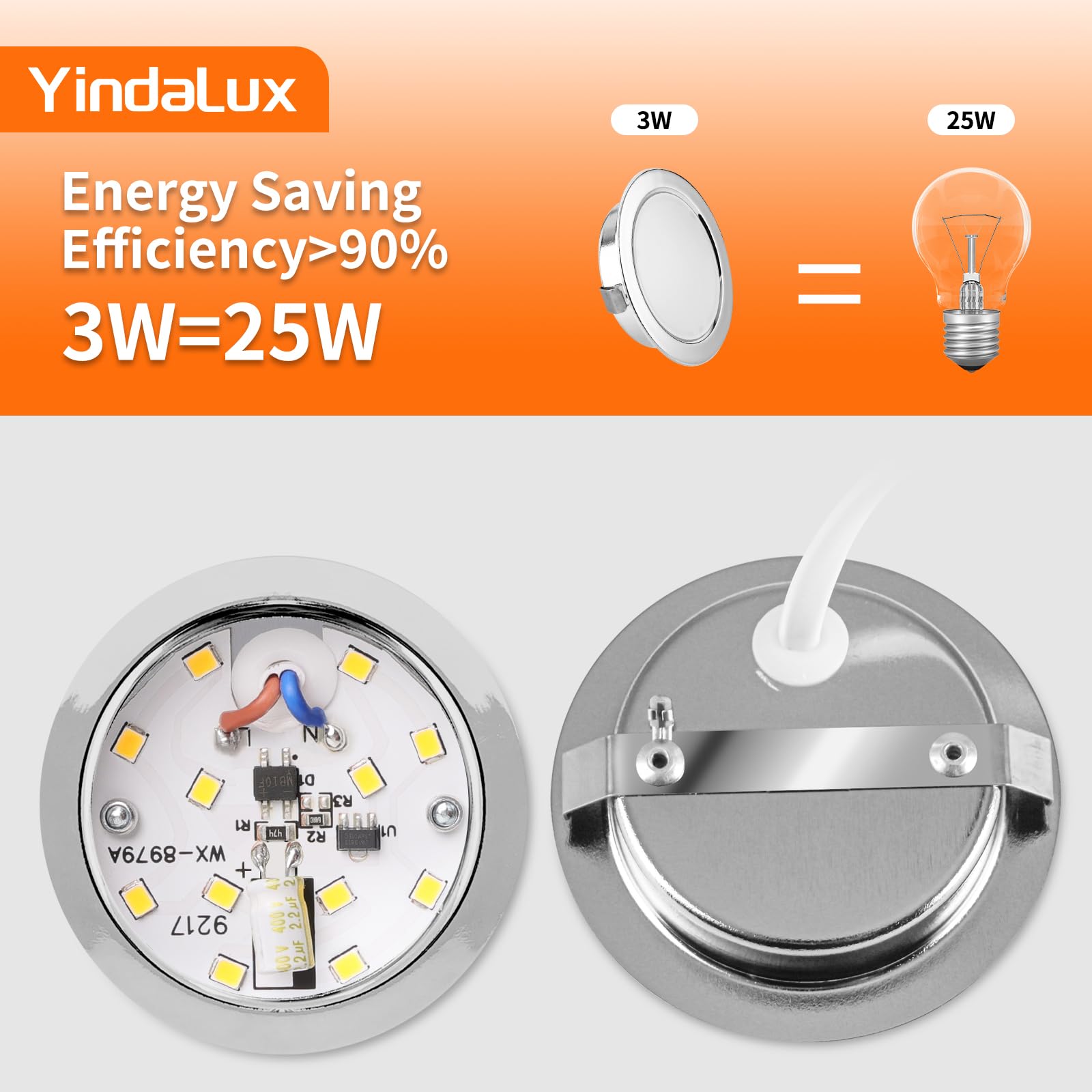 YindaLux Faretto da Incasso LED Set 6 Pezzi, 230V 3W 3000K/4000K/6000K, 15mm Ultrapiatto 300LM Foro 55-58mm, IP44 Soffitto Cromo