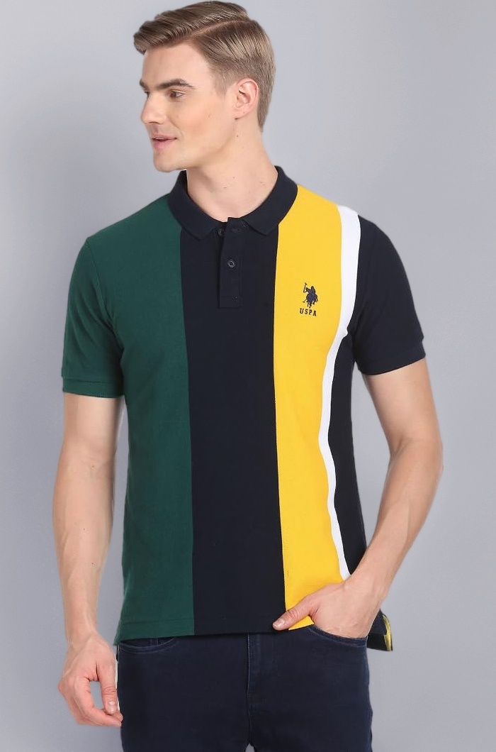 U.S. Polo ASSN. Men's Colour Block Pure Cotton Slim Fit Polo Shirt