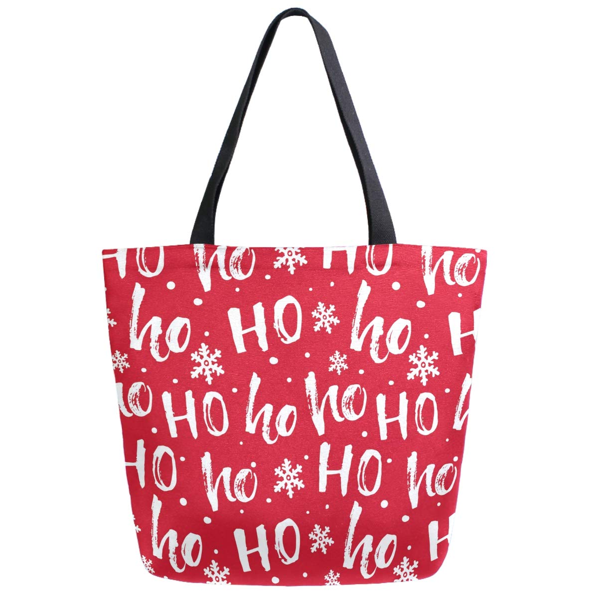 Chic Large Shoulder Grocery Tote Bag, Christmas Cute Santa Claus Laugh Hohoho Pattern Canvas Reusable Handle Bags for Men Women Gym Weekender Picnic