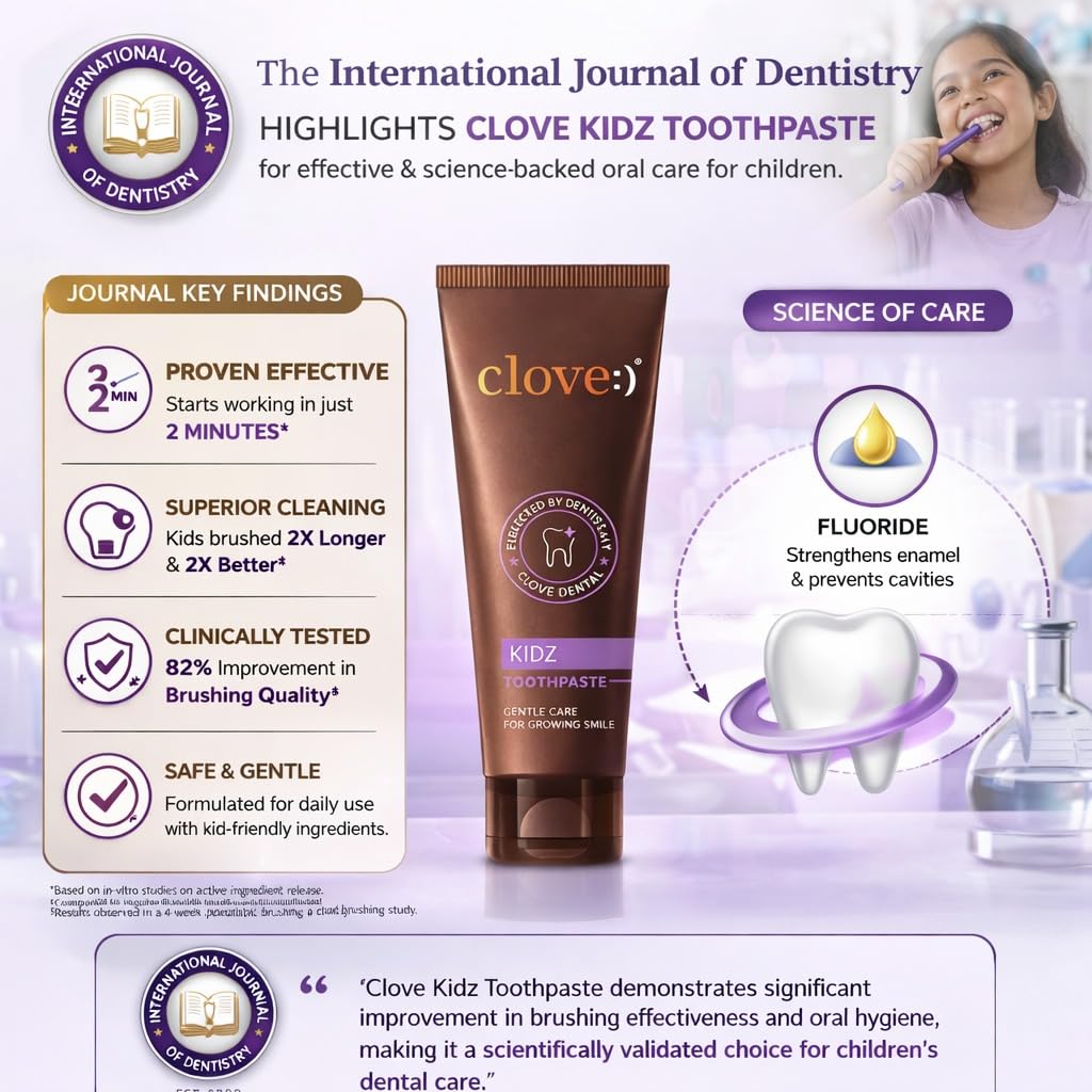 Clove Kidz Toothpaste for Kids 3+ Years, Natural Strawberry Flavour, Cavity Protection & Enamel Support, Colour Changing, Safe formula, Gluten-Free 100g
