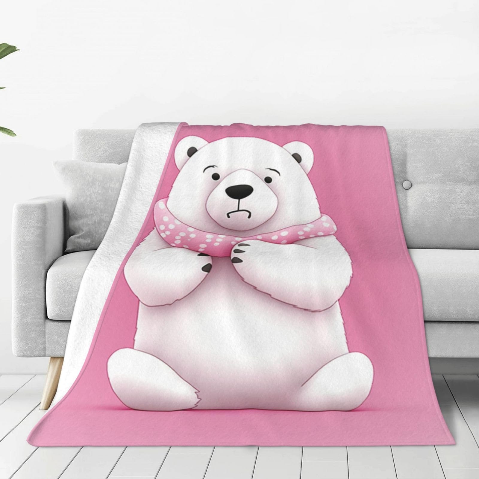 Couverture ours polaire rose en flanelle 203x152 cm pour lit