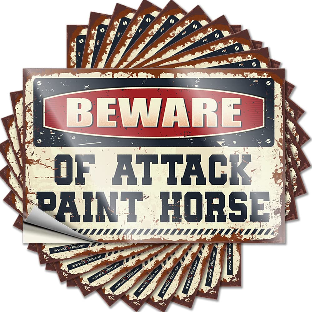 Hardhat Stickers and Decals Beware of Attack Paint Horse Funny Sticker 10 Pcs Sticker for Cars Toolbox Stickers and Decals(8X12CM)
