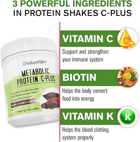 Vista 11 de NaturalSlim Proteína en polvo con vitaminas y minerales Metabólico C-Plus - Polvo de reemplazo de comidas fortificado con vitamina C, zinc