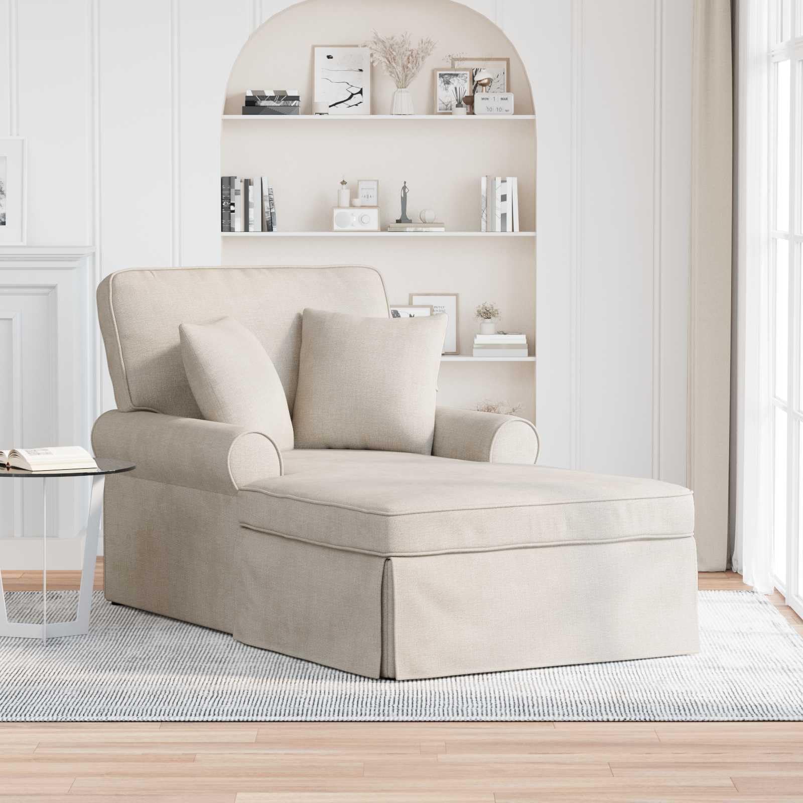 Chaise longue crème avec jupe 157x91x91 cm et son coussin de salon confortable