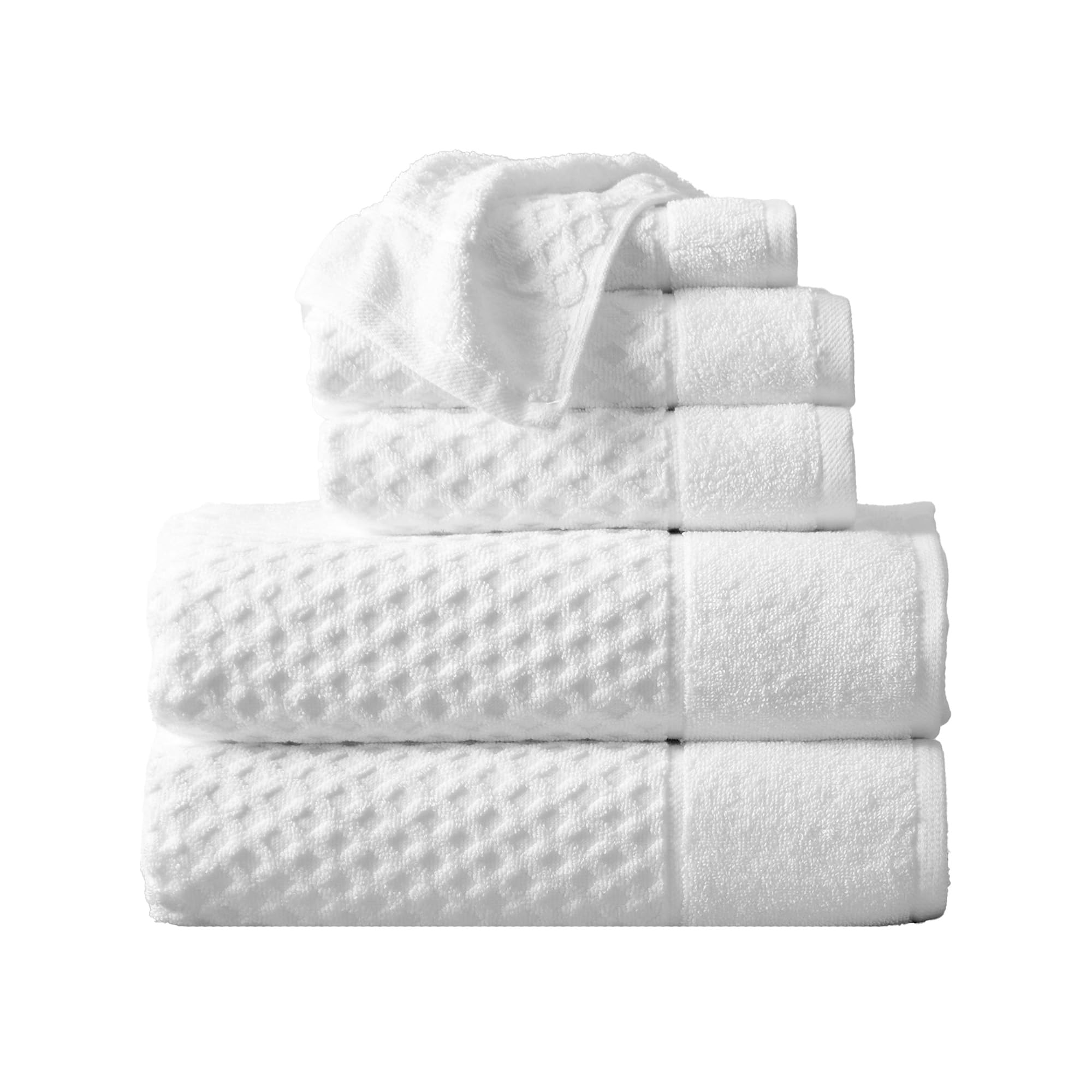 Great Bay Home White Bath Towels - 100% Cotton 6 Piece Towel Set - 2 Bath Towels, 2 Hand Towels, 2 Washcloths - Absorbent, Durable, Quick-Dry Towel for Bathroom BLUE