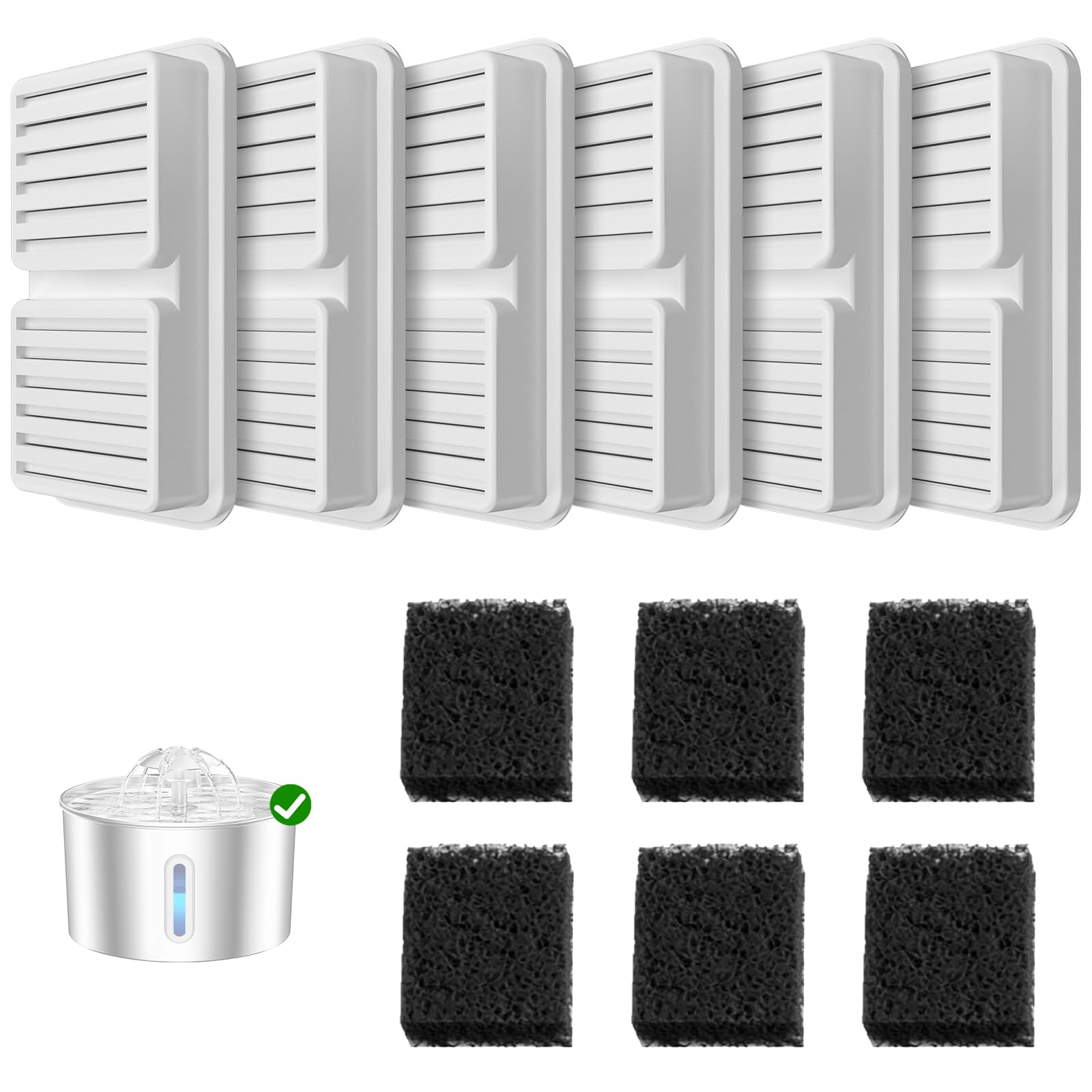 12 Pezzi per Fontanelle d'Acqua per Gatti：Include 6 Filtri a Carbone Attivo + 6 Filtri a Schiuma. Compatibili con Fontanelle per Gatti da 2,2L