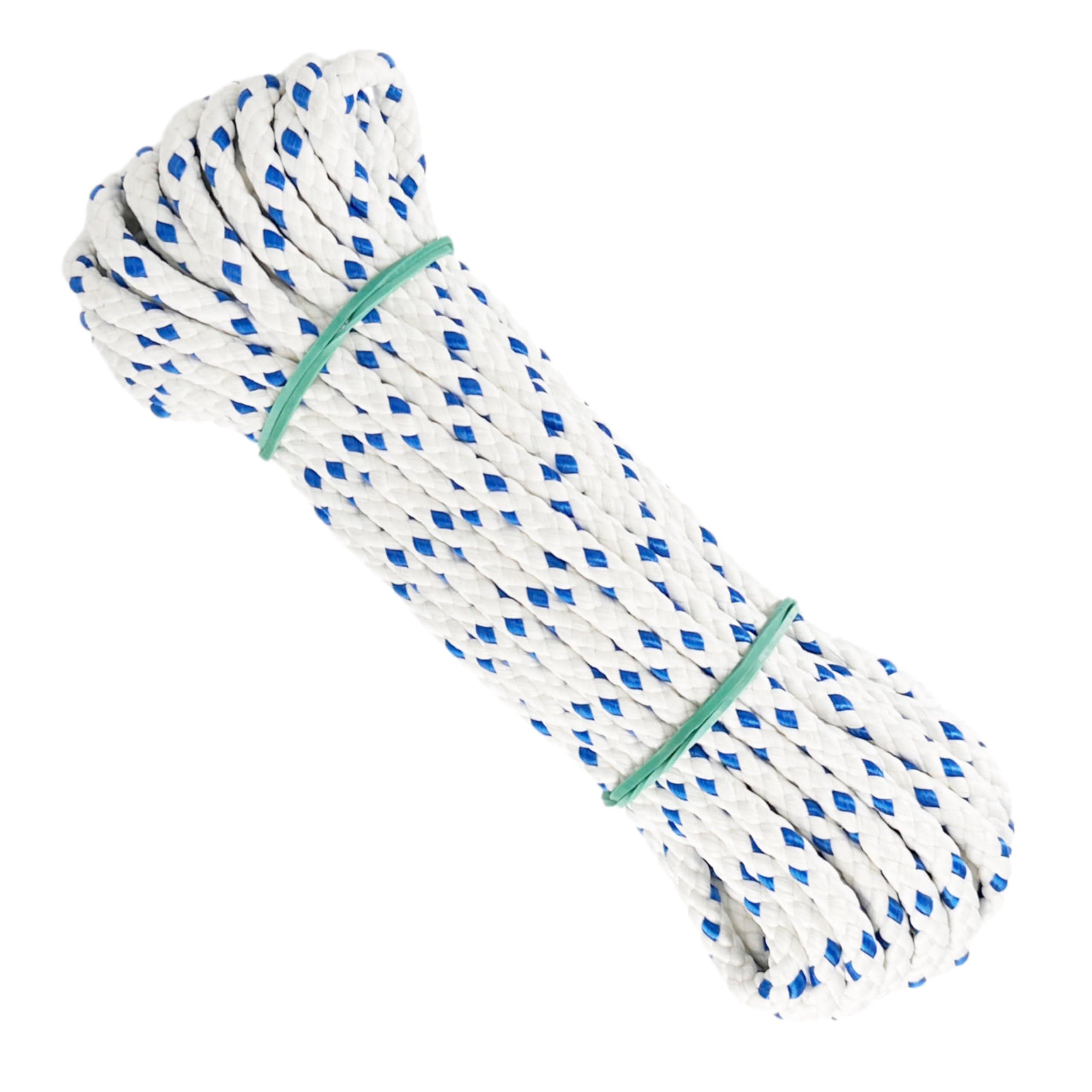 Matte Polyester Rope Cord. 6MM * 10M, Made in Spain, for Awnings, Camping, Banners. White with Blue