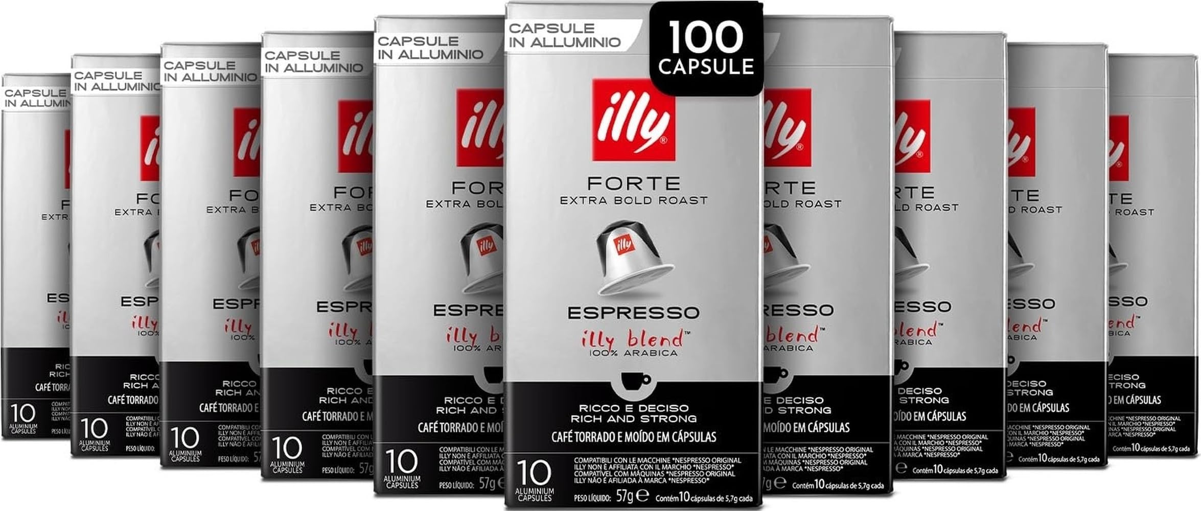 illy Coffee Nespresso Compatible Capsules, Forte, Aluminium Coffee Capsules, Pack of 10