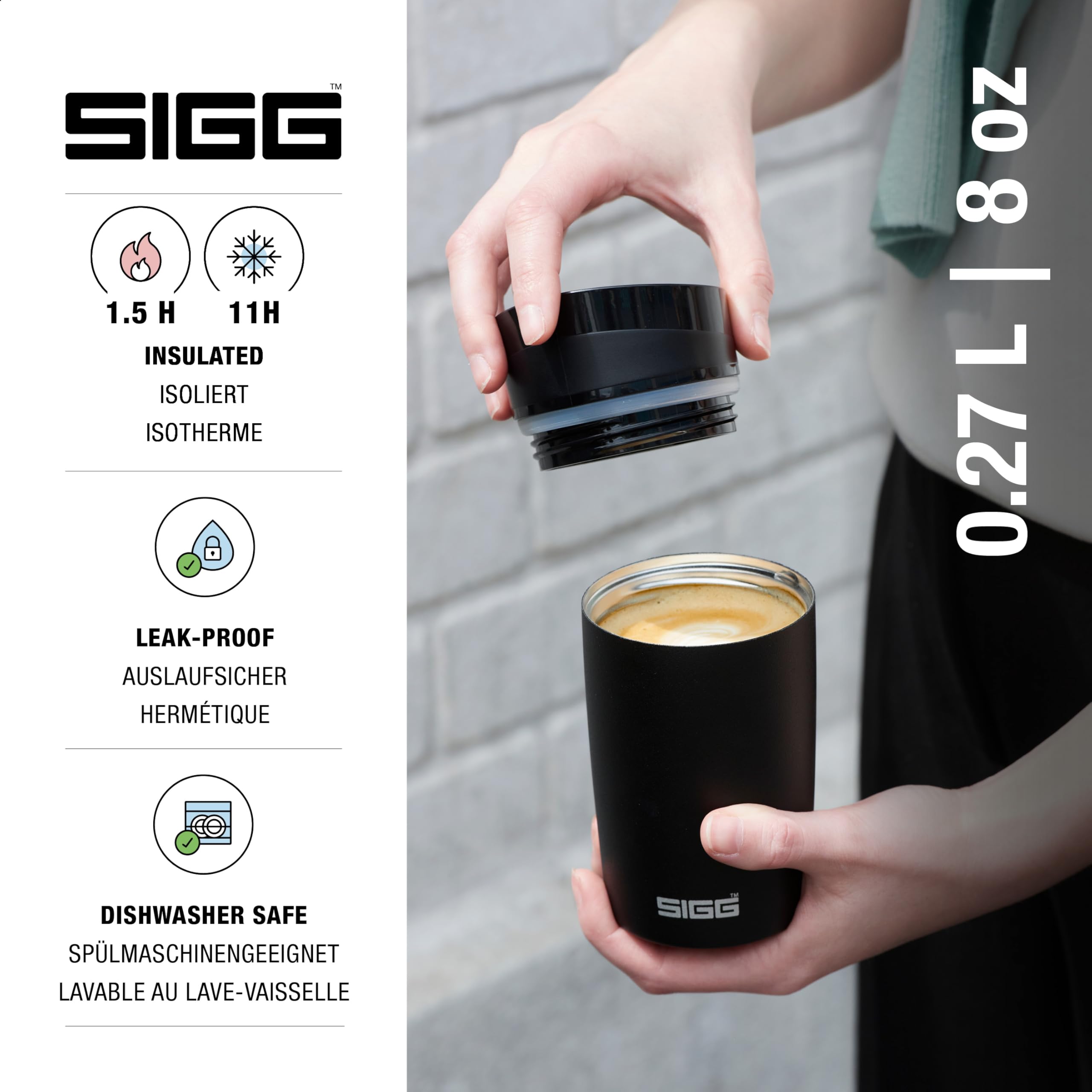 Sigg Miracle Black Touch Insulated Coffee Mug (0.27 L), Pollutant-Free and Insulated Coffee Travel Mug - Image 3