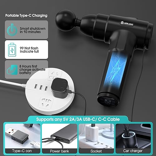 Miniatura 5 de AERLANG Pistola de masaje, masaje de espalda muscular de tejido profundo para atletas, alivio del dolor, masajeador de percusión con 6 cabezas de