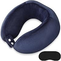 Vista 9 de Almohada de cuello de espuma viscoelástica para el cuello de avión con funda de terciopelo, almohada suave de avión para dormir, almohada de viaje