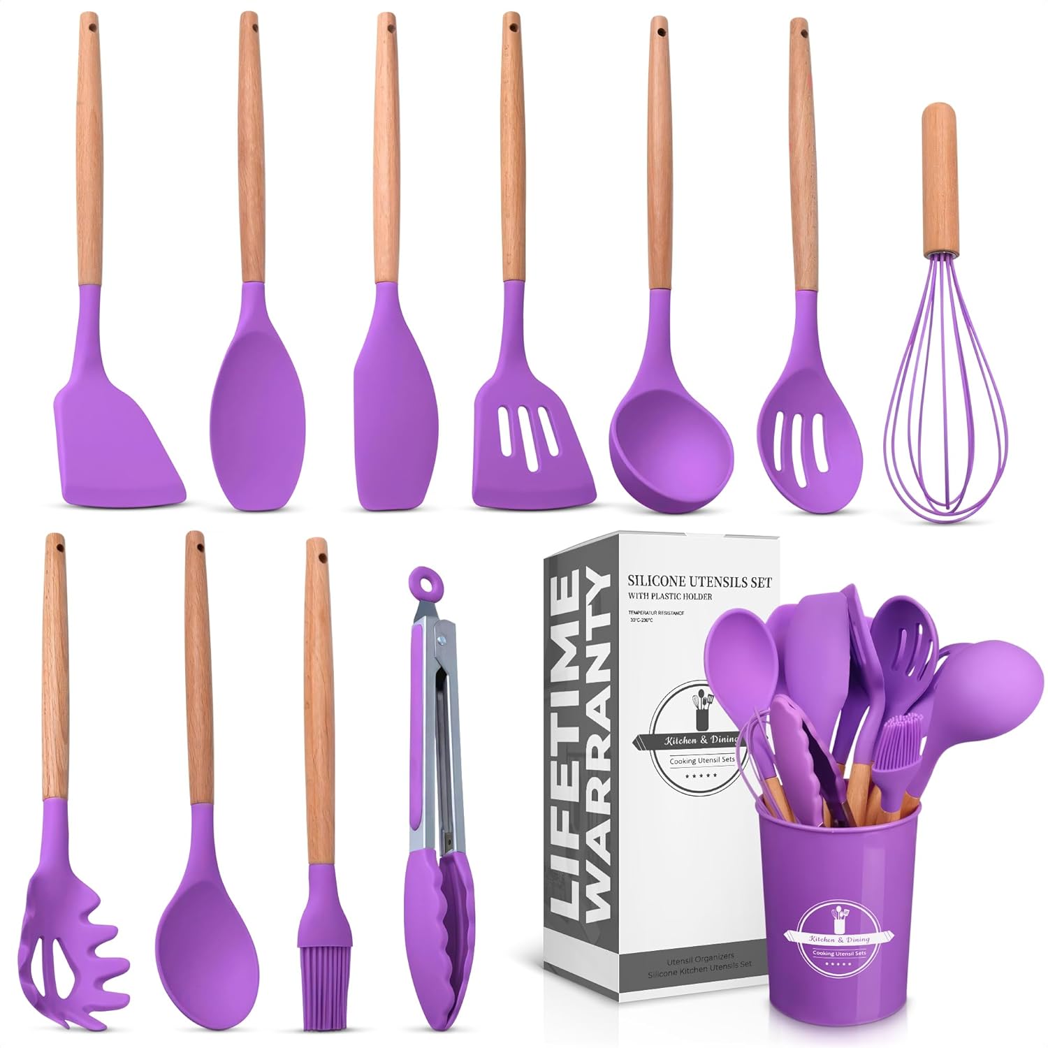 12 Pcs Purple Kitchen Utensils Set with Holder –...