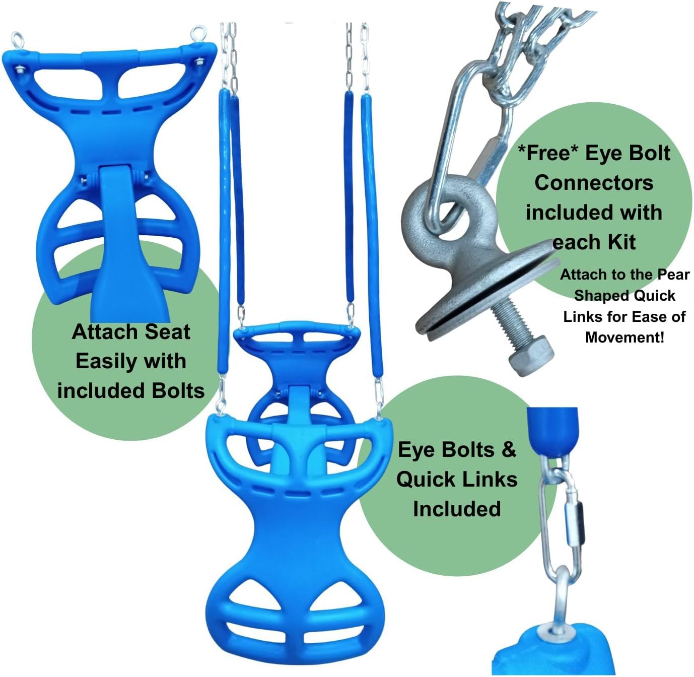 Multi-Child Double Glider Swing Kit in Blue for Playsets & Outdoor Gyms- Double The Fun! Heavy Duty Dual-Ride Tandem Swing, Protective Chains, Hardware & Free Eye Bolt Connectors!