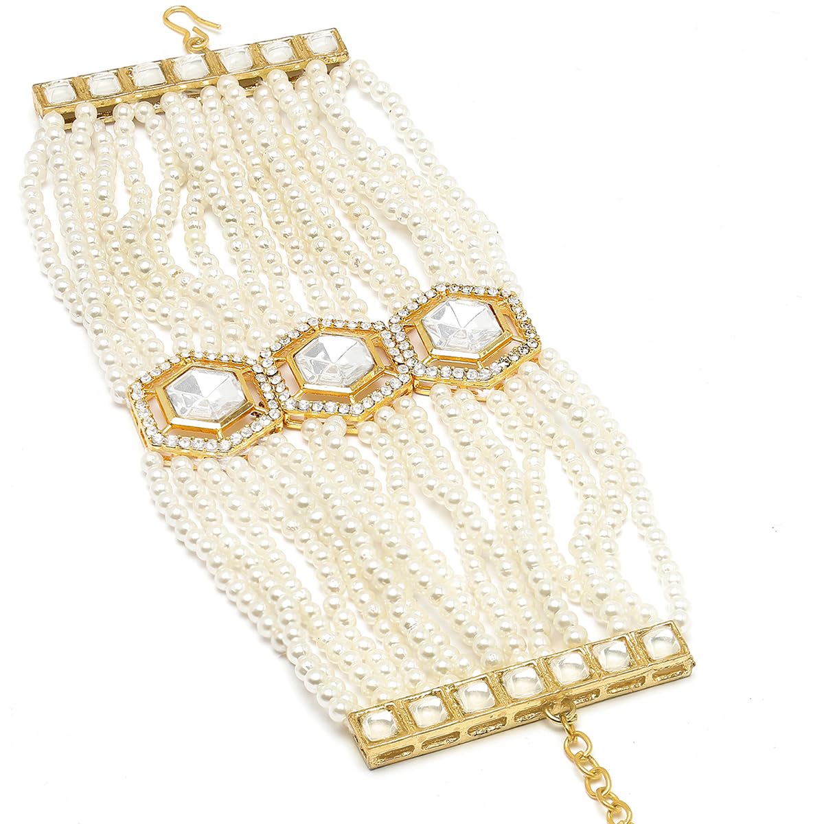 Karatcart Gold Plated Polki Kundan and Pearl Beaded Bracelet for Women (B0CR456863) Amazon Price History, Amazon Price Tracker