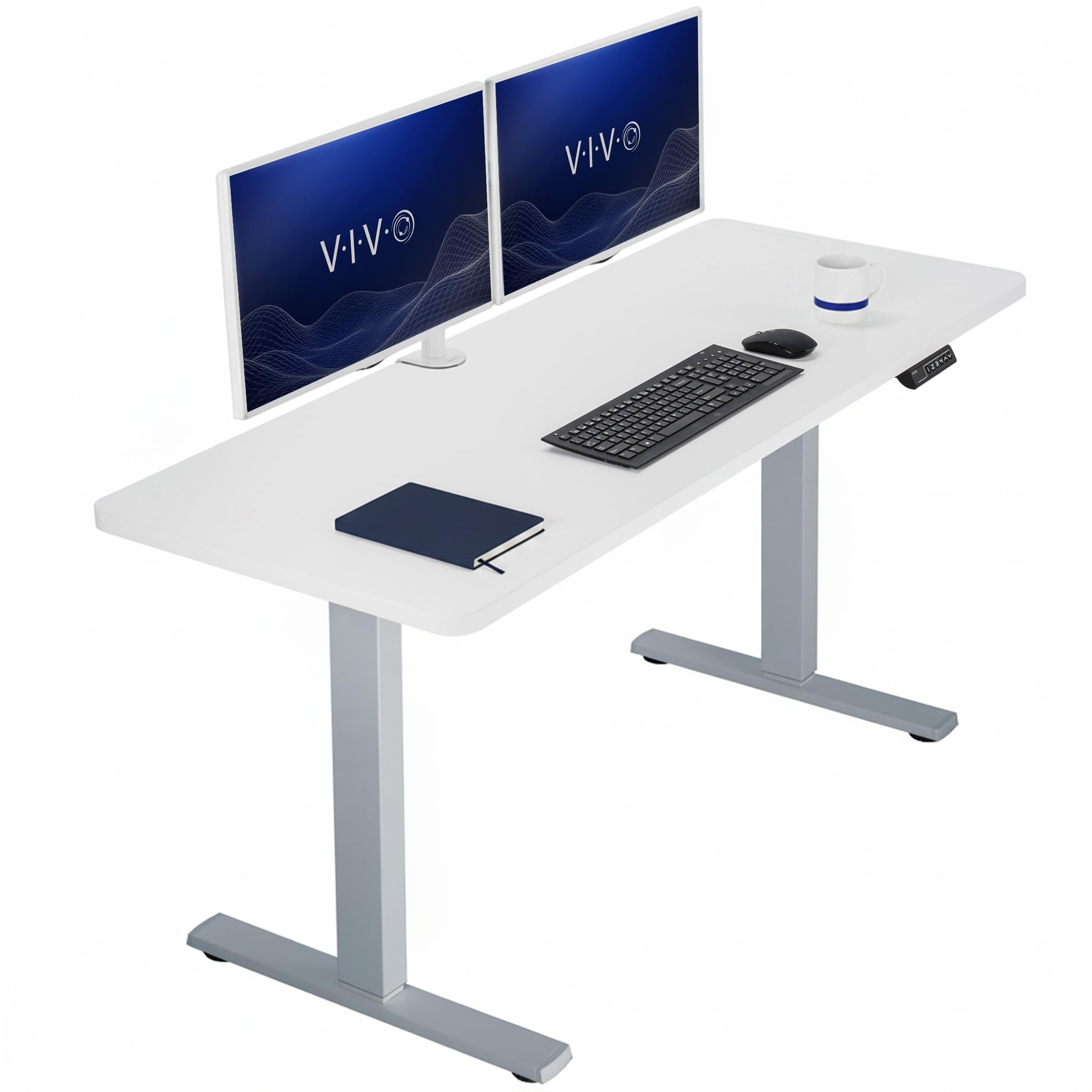 VIVO Electric 60 x 24 in Standing Desk, Memory Height Adjustment, 1B Series, Holds 220 lbs, One-Piece White Top, Gray Frame, DESK-KIT-1G6W