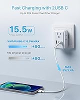 Vista 4 de 1 adaptador de enchufe europeo de viaje, adaptador VINTAR Europe con 4 salidas de CA, 3 puertos USB (2 USB C), adaptador de corriente internacional