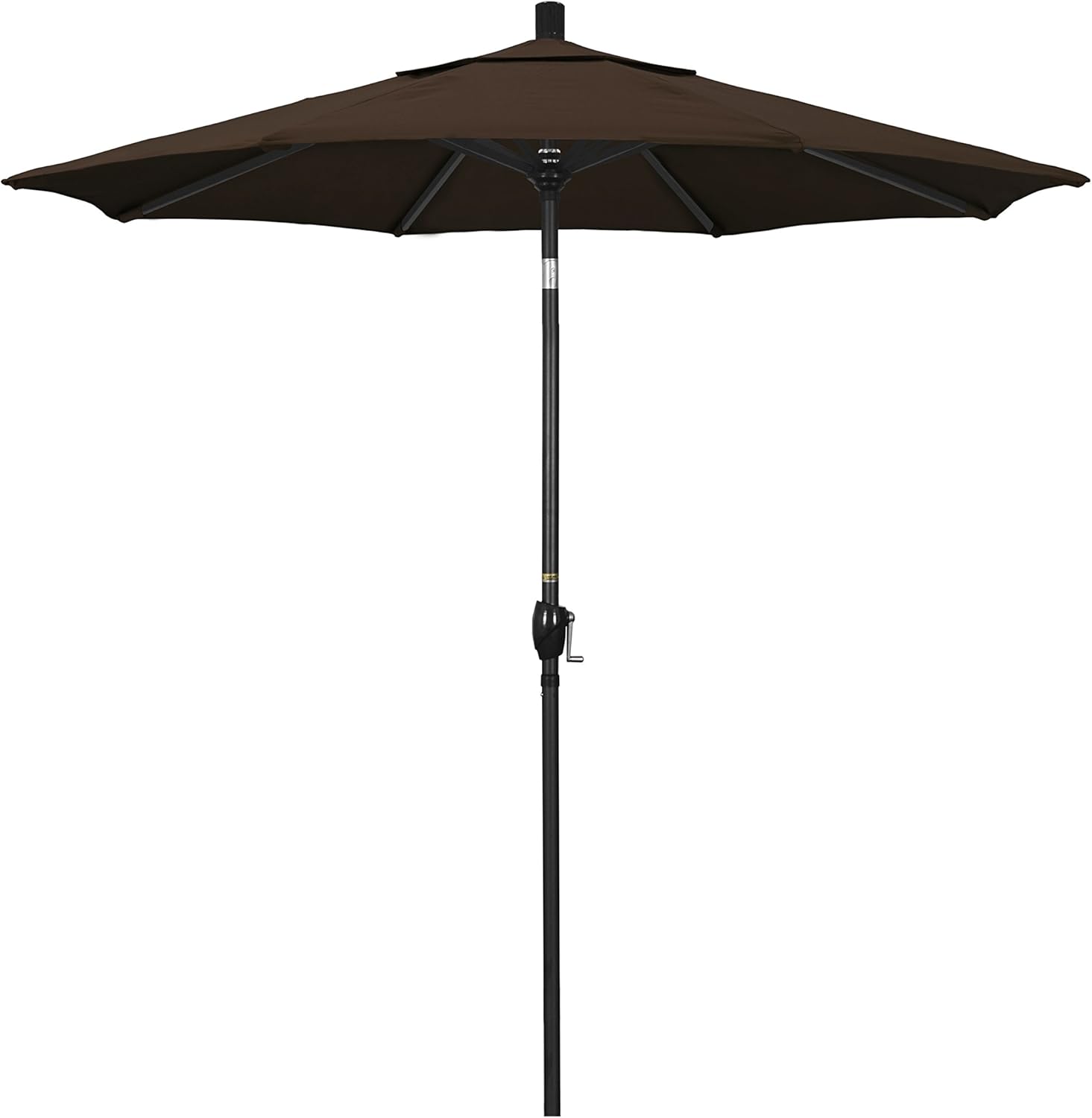 California Umbrella 7.5' Round Aluminum Market Umbrella, Crank Lift, Push Button Tilt, Black Pole, Pacifica Mocha